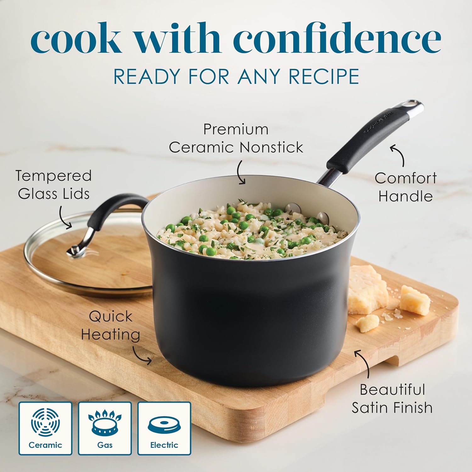 Rachael Ray - 16802 Rachael Ray Cucina Nonstick Cookware Pots and Pans Set, 12 Piece, Sea Salt Gray