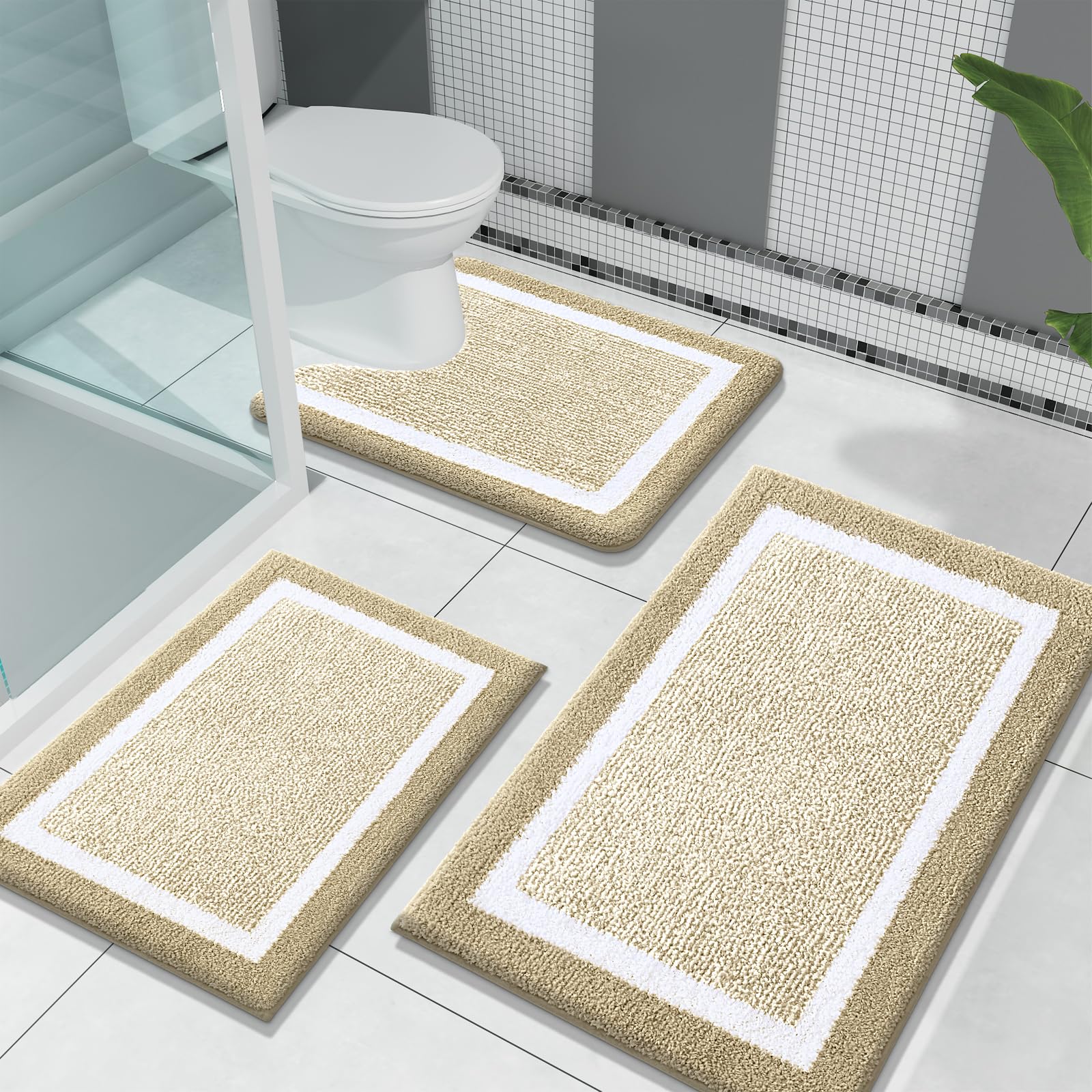 OLANLY Bathroom Rugs Sets 3 Piece, Soft Absorbent Microfiber Bath Mats and U-Shaped Contour Toilet Rug, Home Decor Accessories, Non-Slip, Bath Mat Set for Bathroom (30"x20"+24"x16"+24"x20", Grey)