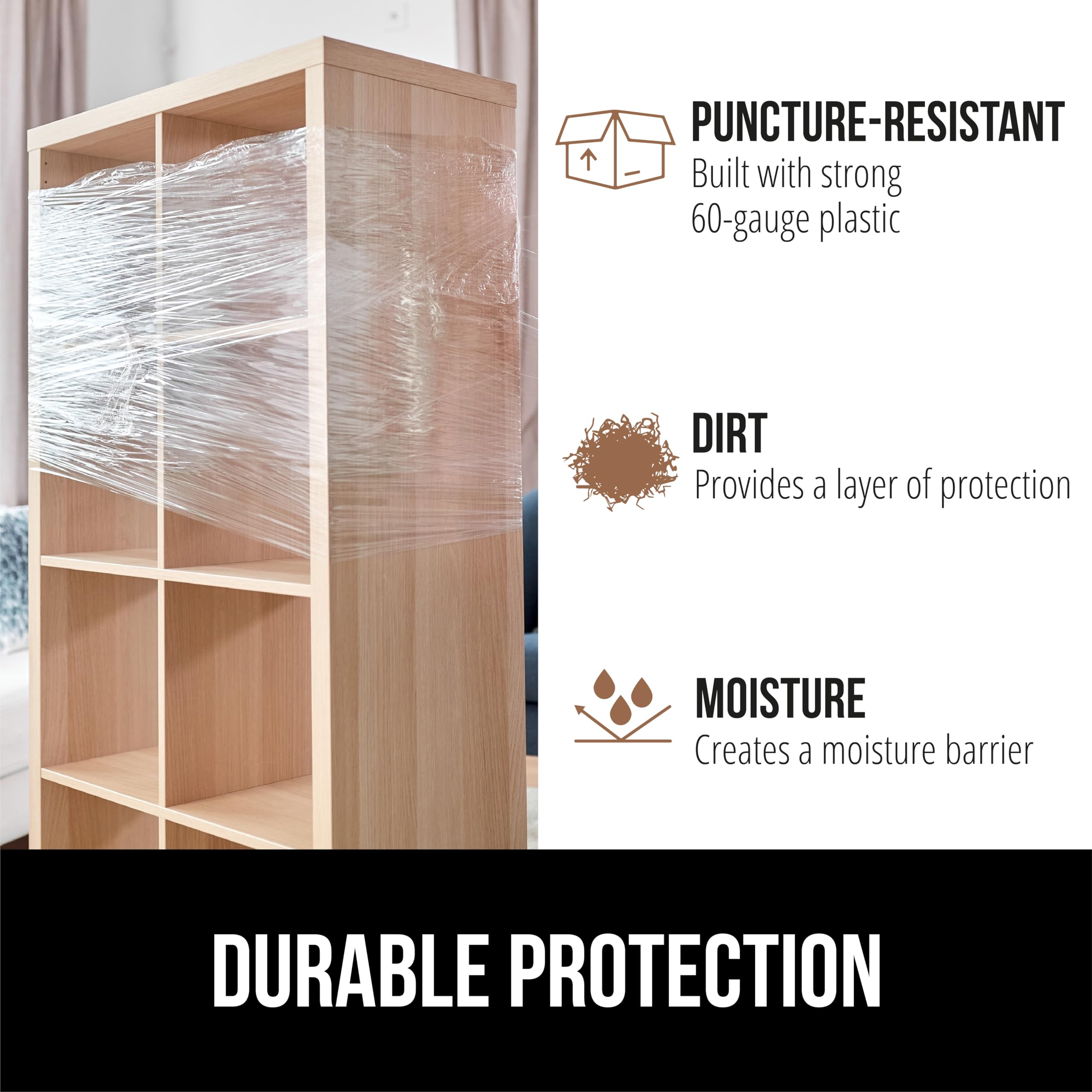 GORILLA GRIP 500% Stretch Film Heavy Duty Plastic, 1000ft Shrink Wrap Roll 17" Puncture Resistant, Industrial Strength for Shipping, Pallet Storing, Moving, Packing Furniture Protection 1 Pack Clear