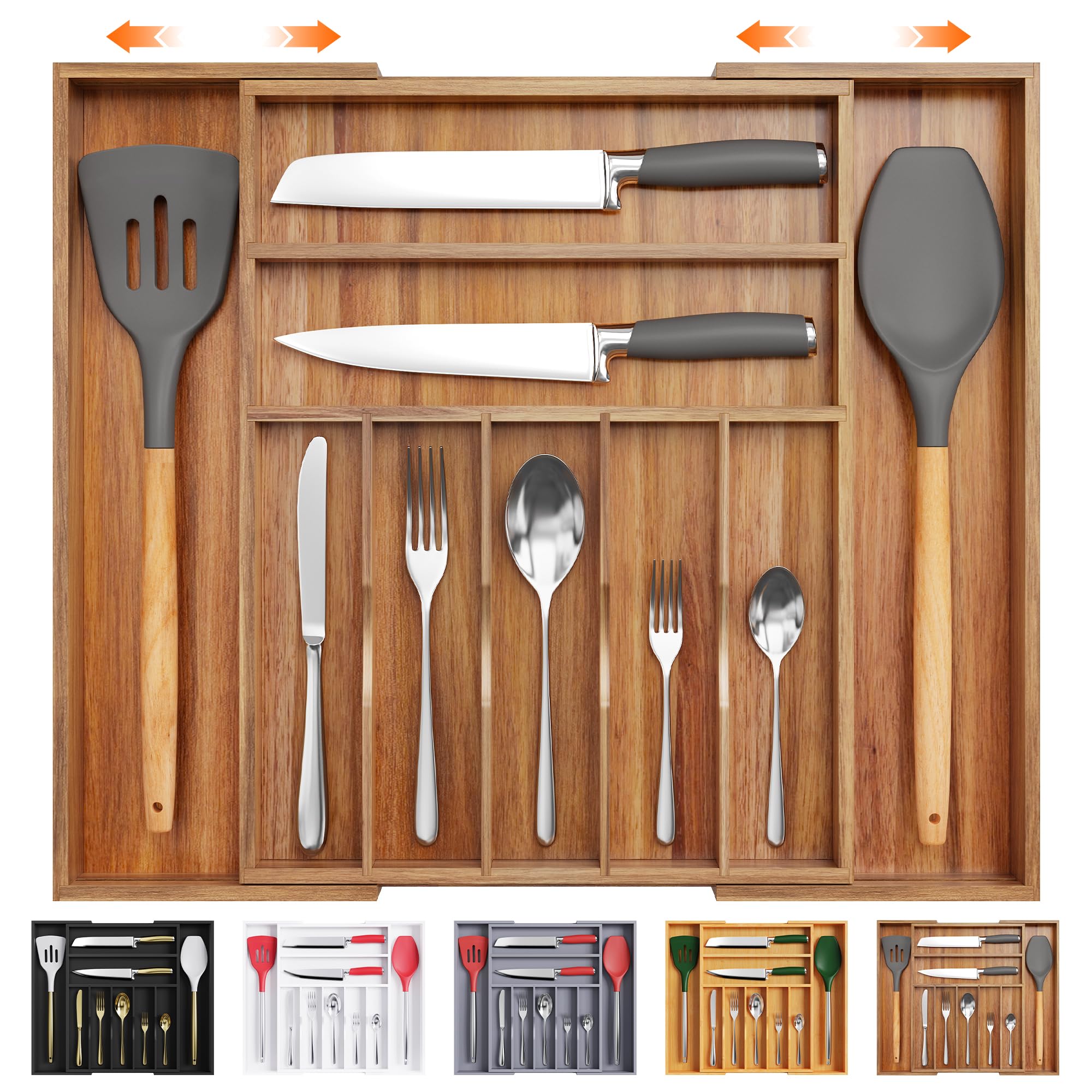 Bellsal Silverware Organizer Kitchen Drawer Organizer Expandable Bamboo Utensil Holder Cutlery Tray for Kitchen Utensil and Flatware Bedroom Office