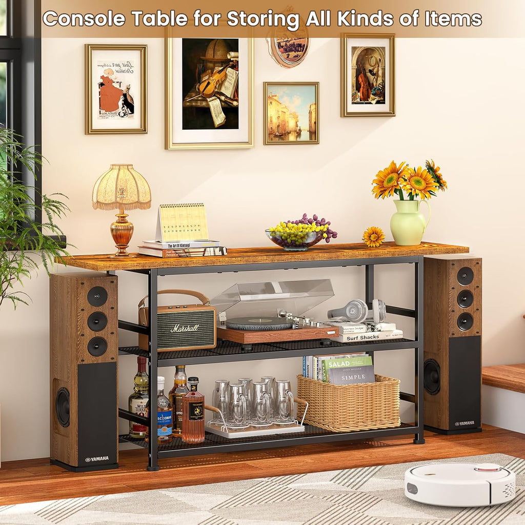 ThreeHio TV Stand for TVs up to 55 Inch TV, Entertainment Center with 3 Tier Open Storage Shelves, Media Console Table for Living Room, Bedroom, Rustic Brown