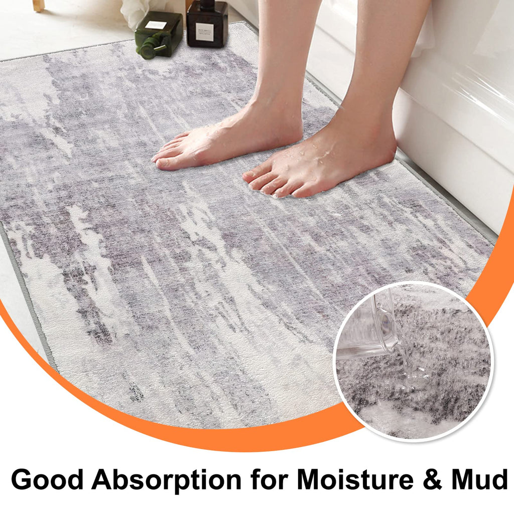 CRISTGEE Door Mat, Front Indoor Door Mat Faux Wool Non-Slip Entryway Rug Absorbent Abstract Throw Rug for Indoor Entrance Hallway Laundry Room, High Traffic Areas, 20X32 Inches, Gray Washable