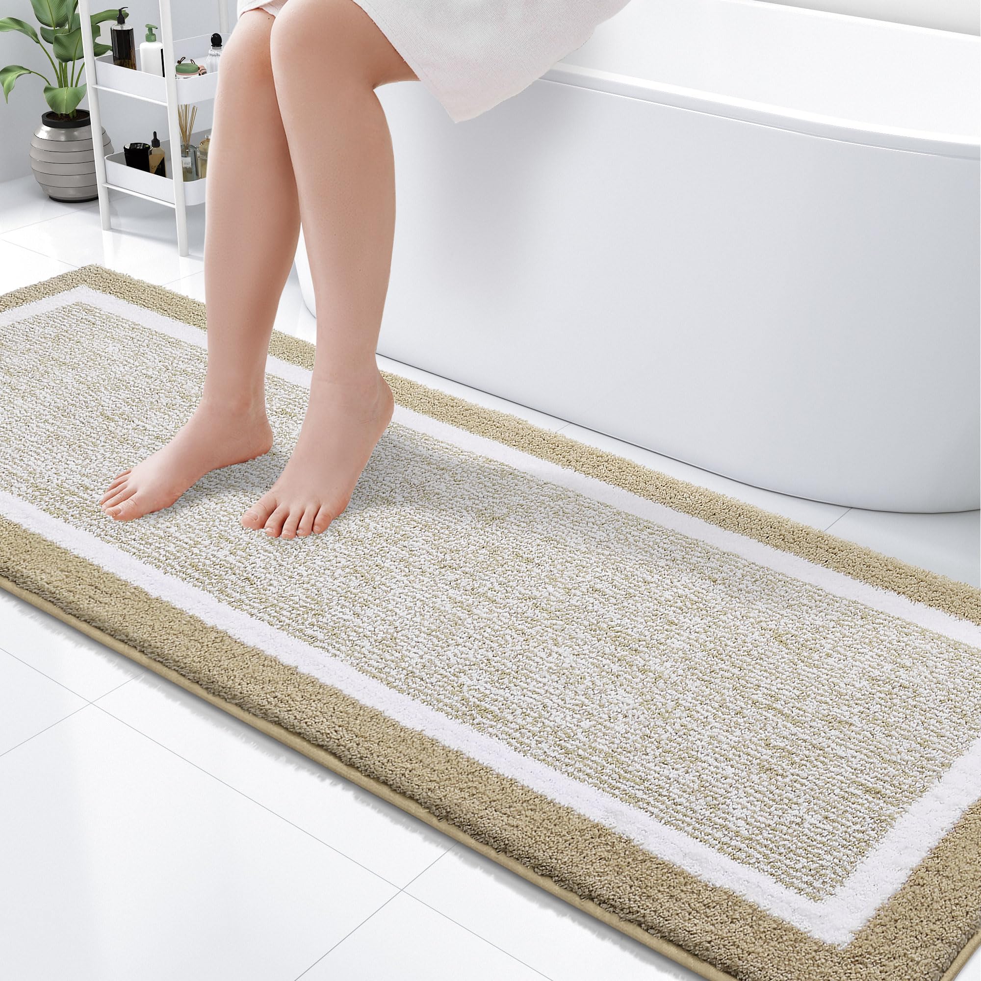 OLANLY Small Bathroom Rugs 24x16, Extra Soft and Absorbent Microfiber Bath Rugs, Non-Slip, Machine Washable, Quick Dry Shaggy Bath Carpet, Bath Mats for Bathroom Floor, Tub, Shower, Grey