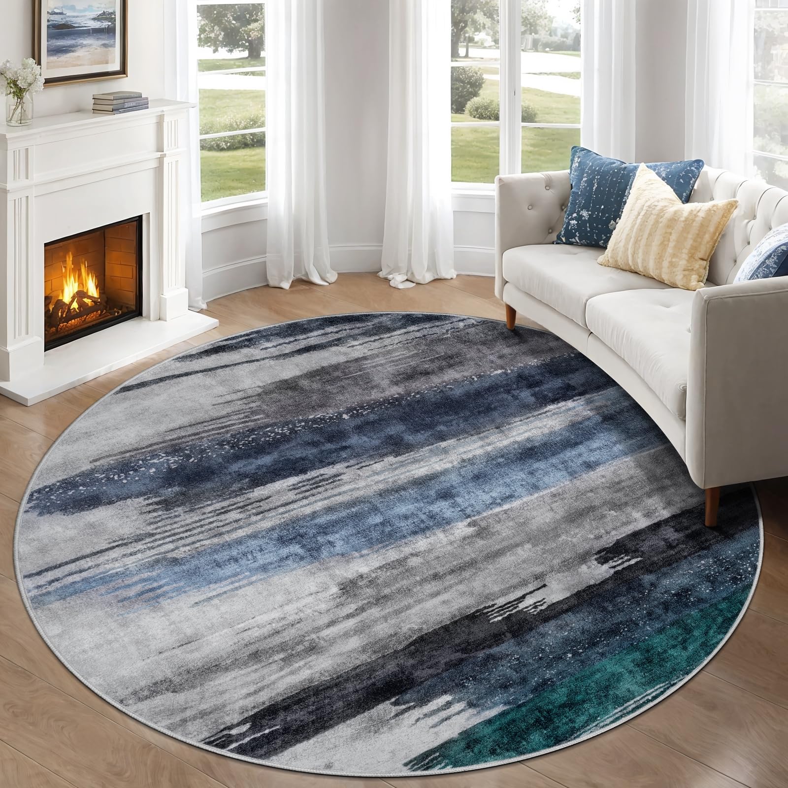 Ciicool Modern Abstract Area Rug 2x3 Washable Small Entryway Rug, Non-Slip Low Pile Throw Rug, Foldable Kitchen Bathroom Rugs, Blue Grey Floor Carpet for Entrance Living Room Bedroom Indoor Doormat