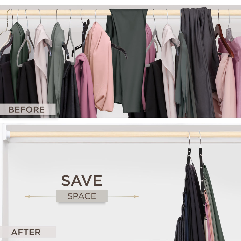MORALVE Pants Hangers Space Saving - 2 Pack European Beechwood Scarf and Jean Hangers - Closet Organizer and Space Saver Pant Rack, Leggings Hanger, and Scarf Holder with 360° Swivel Hook