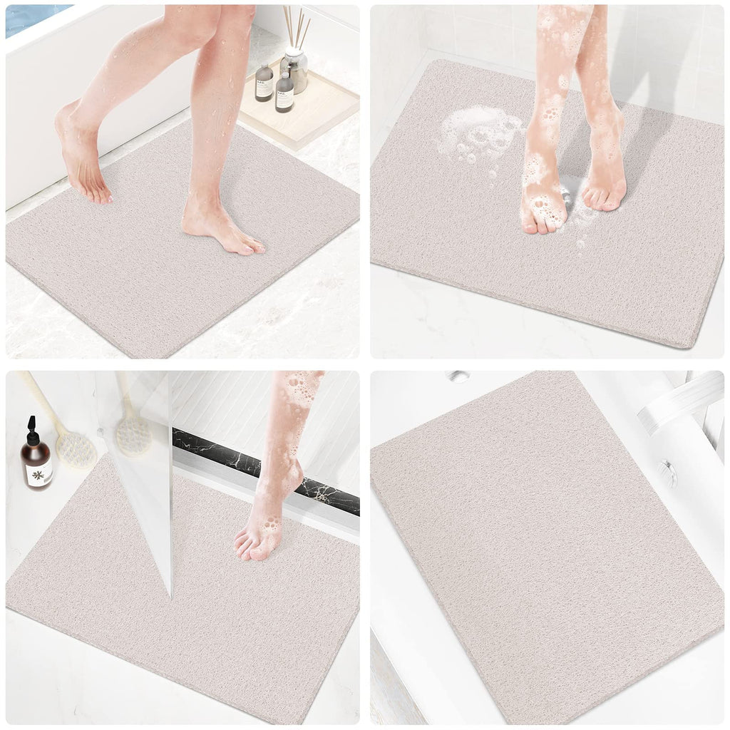 PVC Loofah Shower/Bathtub Mat Non-Slip, 24x16 inch, Soft Tub Mat with Drain, for Tub and Bathroom,Quick Drying,Grey