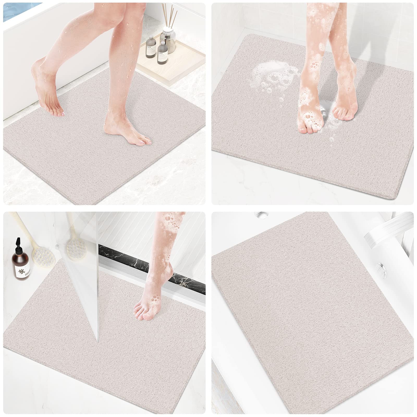PVC Loofah Shower/Bathtub Mat Non-Slip, 24x16 inch, Soft Tub Mat with Drain, for Tub and Bathroom,Quick Drying,Grey
