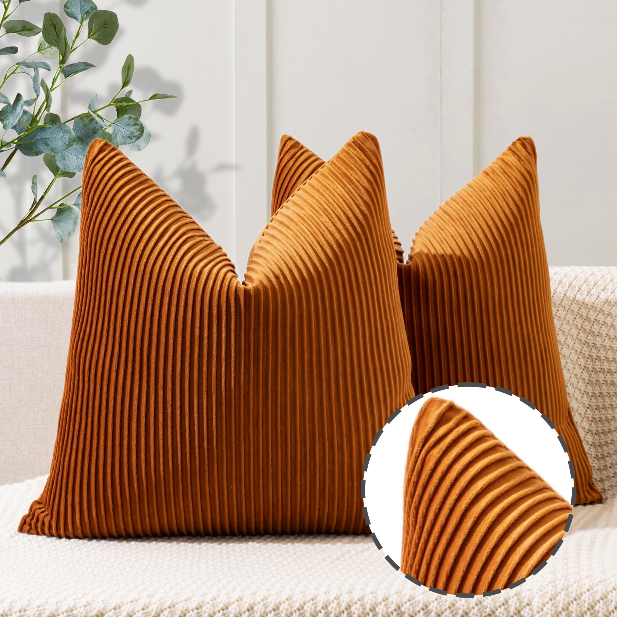 YCOLL Navy Blue Pillow Covers 18x18 Set of 2 Velvet Striped Pattern - Soft Throw Pillows for Home Decor, Luxury Decorative Pillow Covers for Couch, Bed,Living Room