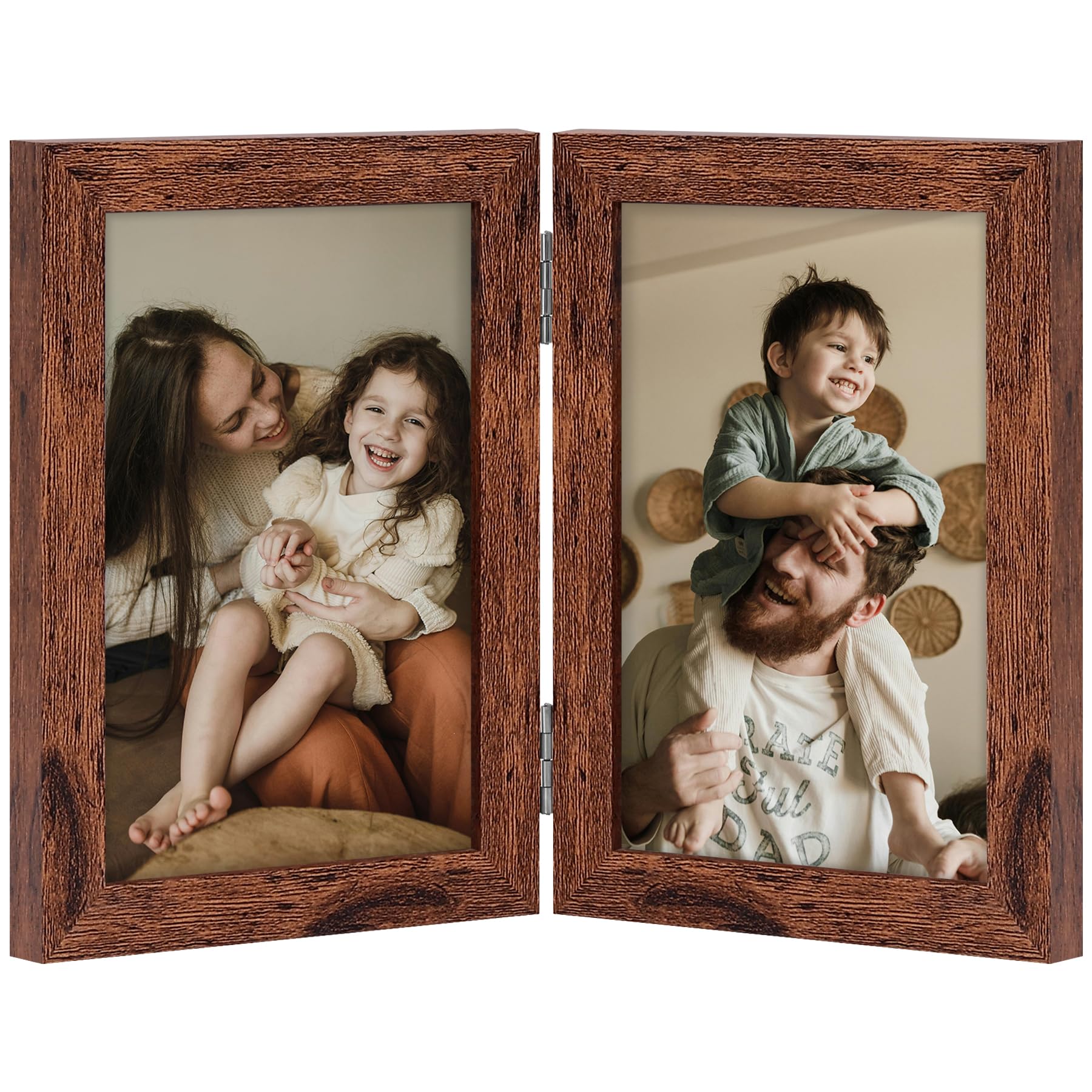 decorUhome Double 4x6 Picture Frame Vertical, Engineered Wood Bifold Photo Frame with Plexiglass for Tabletop Display, 4x6, Black