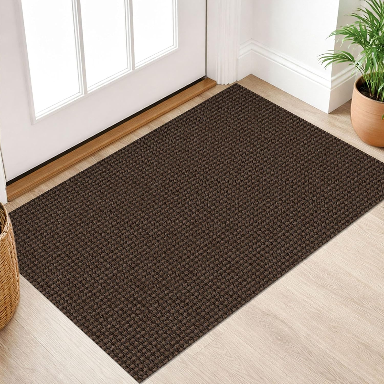 IOHOUZE Small Area Rug 2x3 Washable Woven Rugs for Entryway Non Slip Rubber Backed Kitchen Rugs Indoor Outdoor Doormat Throw Rug Floor Carpet for Entrance Front Door, Orange/Tan/Brown