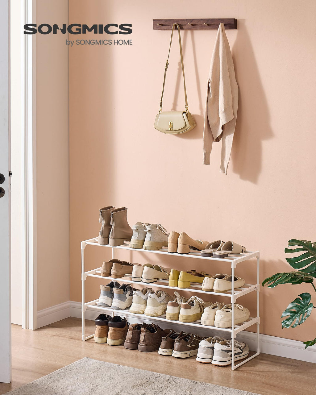 SONGMICS Shoe Rack, 3-Tier Shoe Organizer, Metal Storage Shelf, Upright or Upside Down, for 16-20 Pairs, Stackable, for Entryway, 11.8 x 36.2 x 21.7 Inches, Black ULSA303B02
