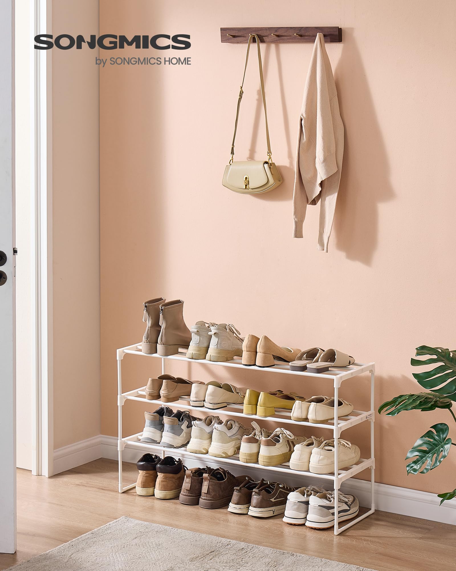 SONGMICS Shoe Rack, 3-Tier Shoe Organizer, Metal Storage Shelf, Upright or Upside Down, for 16-20 Pairs, Stackable, for Entryway, 11.8 x 36.2 x 21.7 Inches, Black ULSA303B02