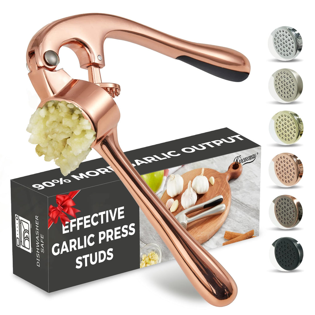 Kitessensu High Effective Garlic Press With Studs, Heavy Duty Garlic Mincer, Easy to Squeeze and Clean, Rust Proof & Dishwasher Safe, Ginger Crusher- Imperial Silver