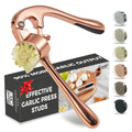 Kitessensu High Effective Garlic Press With Studs, Heavy Duty Garlic Mincer, Easy to Squeeze and Clean, Rust Proof & Dishwasher Safe, Ginger Crusher- Imperial Silver