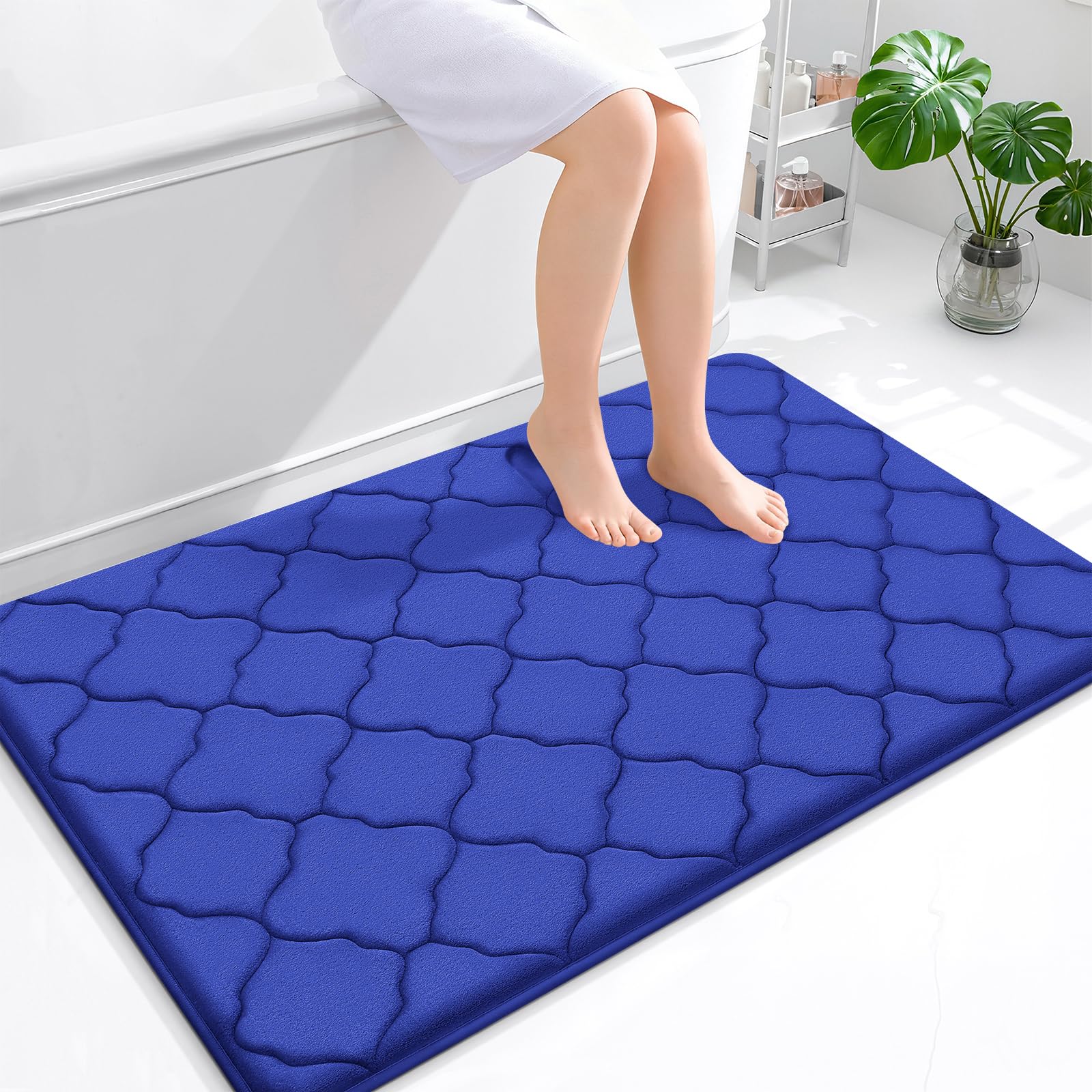 OLANLY Memory Foam Bath Mat Rug 24x16, Ultra Soft and Absorbent Bathroom Rugs, Non-Slip, Comfortable, Machine Washable Bath Carpet for Bathroom Floor, Tub, Shower and Home Decor Accessories, Black
