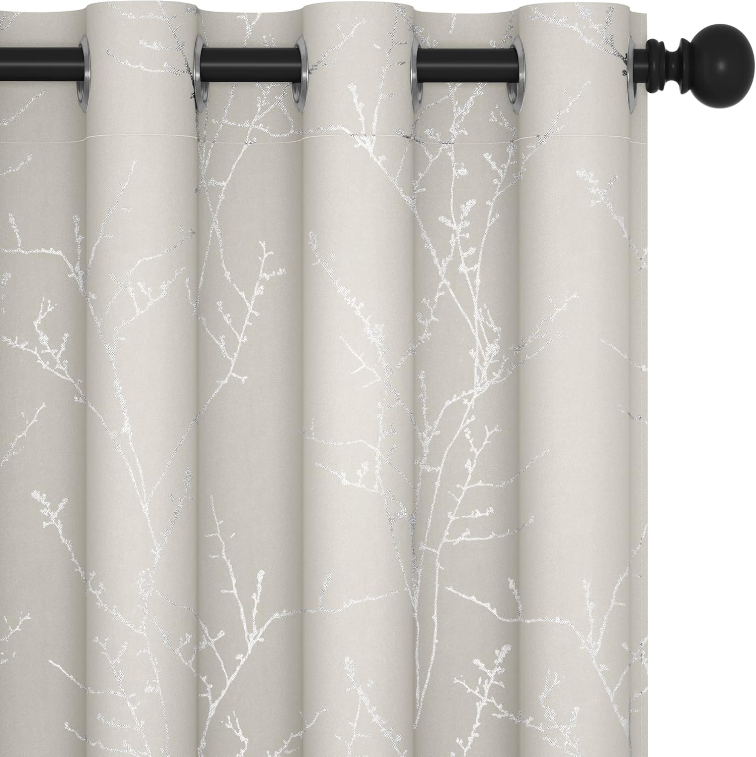 Deconovo Blackout Curtains, Grey Curtain, Thermal Insulated Soundproof Curtain Drapes, Wave Dot Foil Print, 52 x 84 Inch, 2 Panels, Machine‑Washable Privacy Window Drape for Bedroom Living Room Office