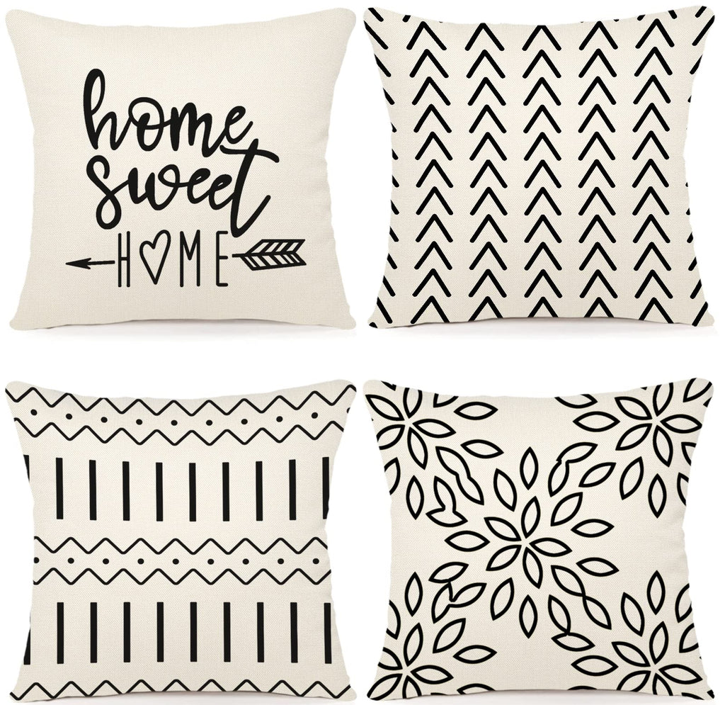 YCOLL Pillow Covers 18x18 Set of 4, Modern Sofa Throw Pillow Cover, Decorative Outdoor Linen Fabric Pillow Case for Couch Bed Car，Light Blue