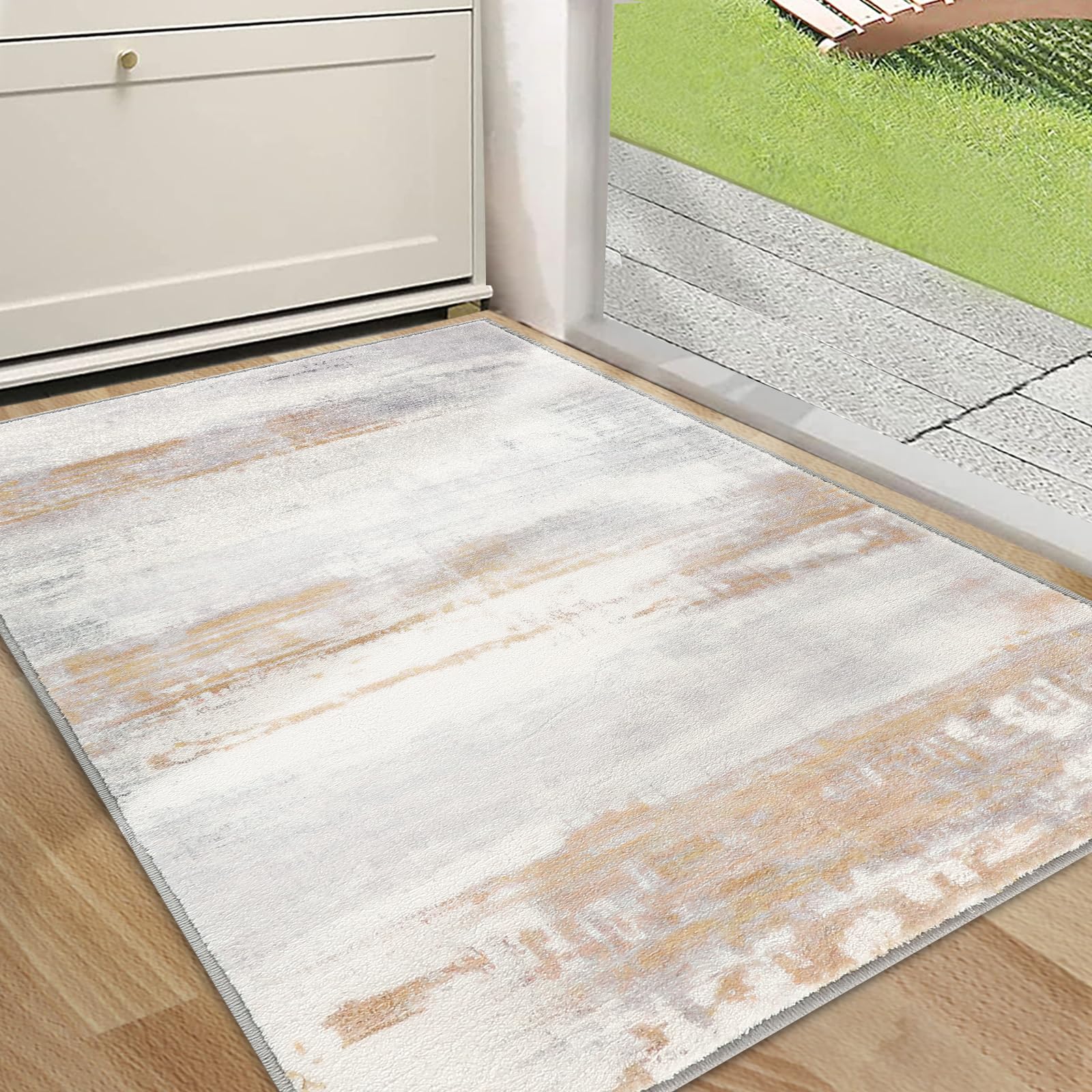 CRISTGEE Door Mat, Front Indoor Door Mat Faux Wool Non-Slip Entryway Rug Absorbent Abstract Throw Rug for Indoor Entrance Hallway Laundry Room, High Traffic Areas, 20X32 Inches, Gray Washable