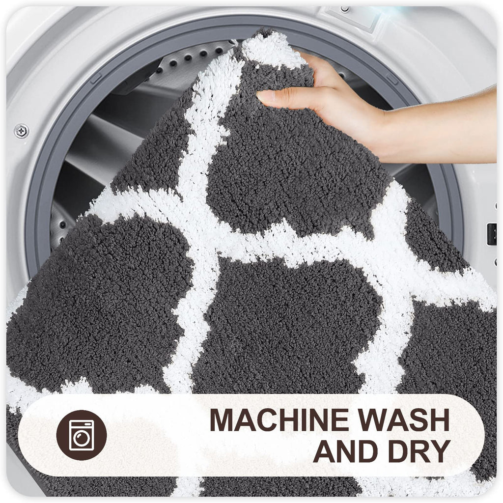 OLANLY Bathroom Rugs Set 2 Piece, Microfiber Bath Shower Mat and U-Shaped Toilet Rug, Machine Wash Dry, Non-Slip Absorbent Shaggy Bath Mats for Tub, Shower and Bathroom (24"x16"+24"x20", Grey)