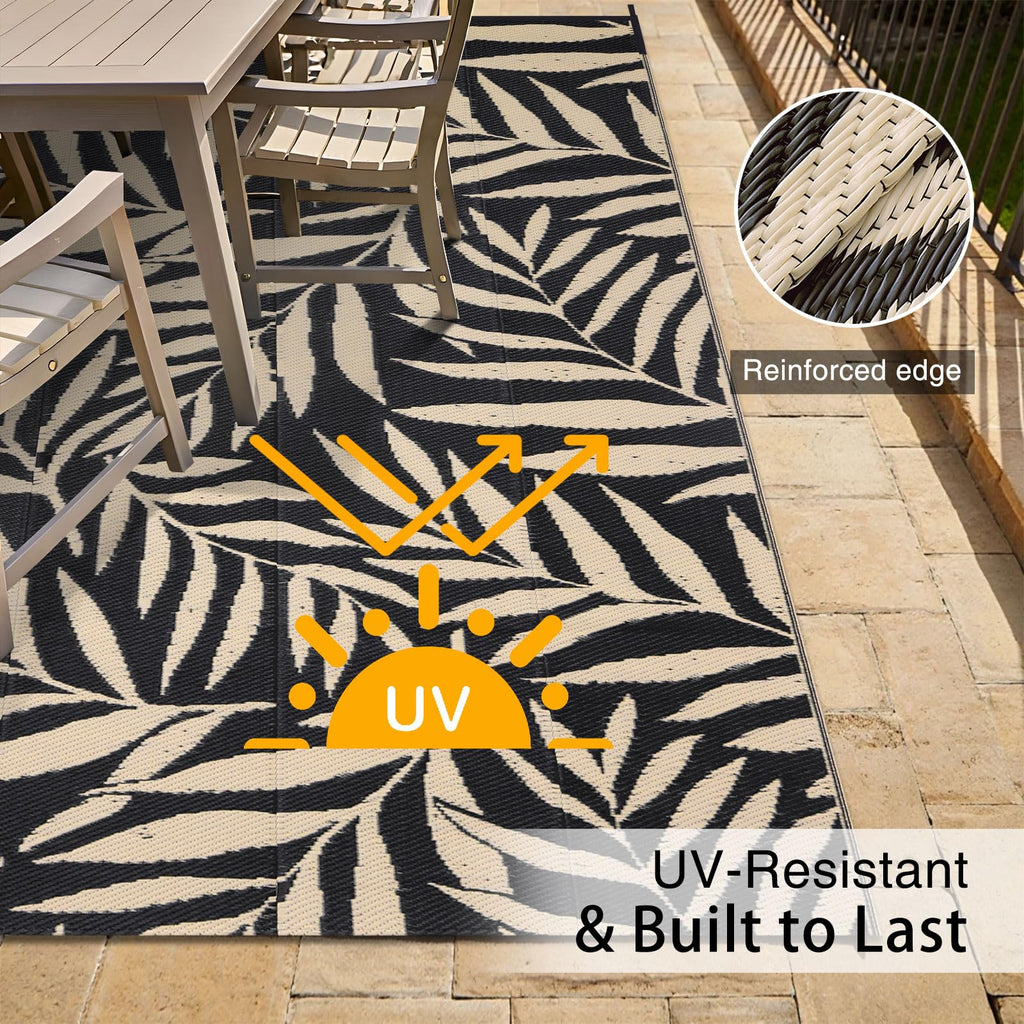 OLANLY Waterproof Outdoor Rug 5x8 ft, Reversible Outdoor Plastic Straw Rug with Leaf Pattern, RV Mat, Indoor Outdoor Carpet for Patio, Camping, Balcony, Deck, Backyard, Grey & White