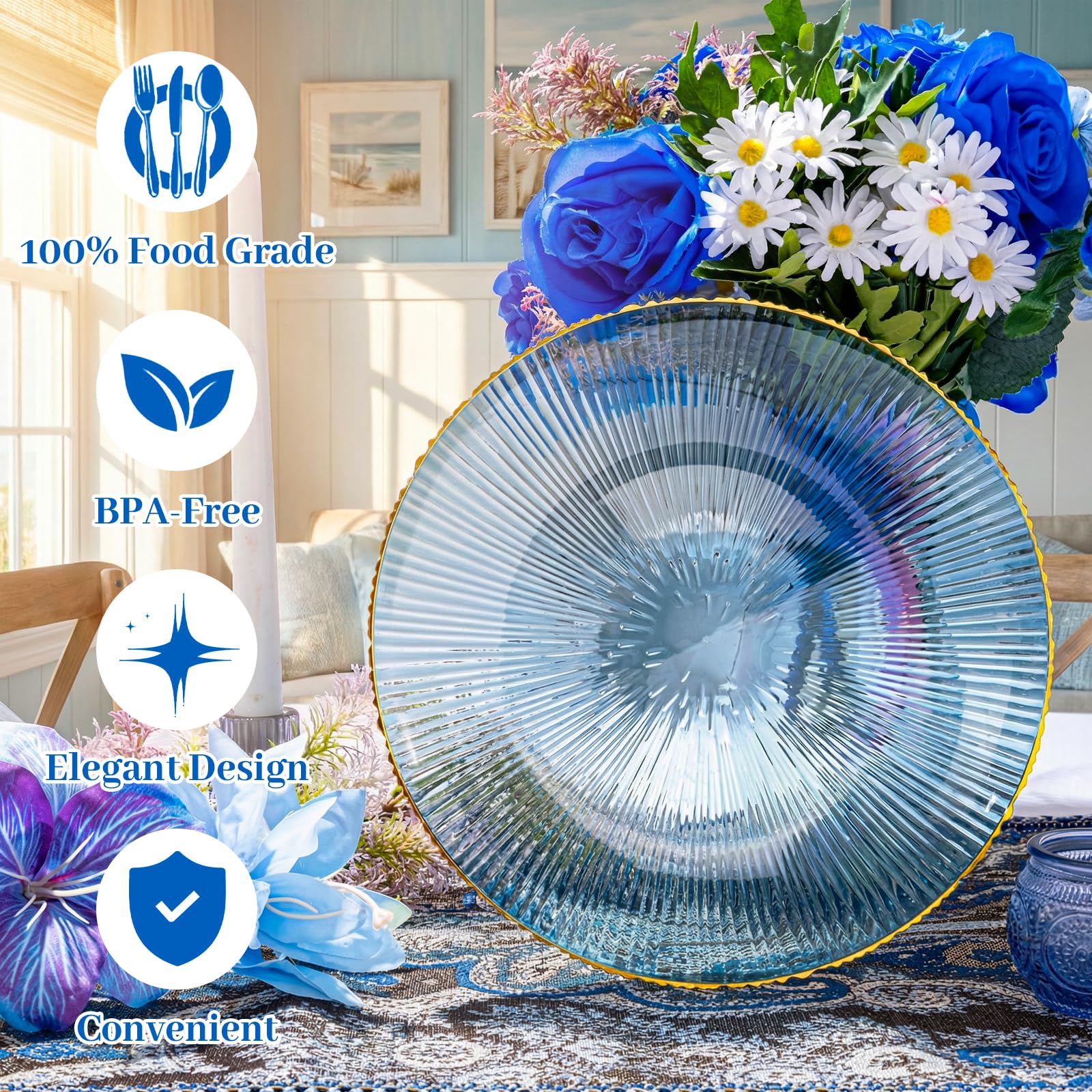 DaYammi 60Pcs Sage Green Plastic Plates with Gold Rim,Disposable Plates Set Includes 30 Dinner Plate & 30 Salad Plate,Fancy Green Party Plates with Radial Texture for Party Wedding Dinner