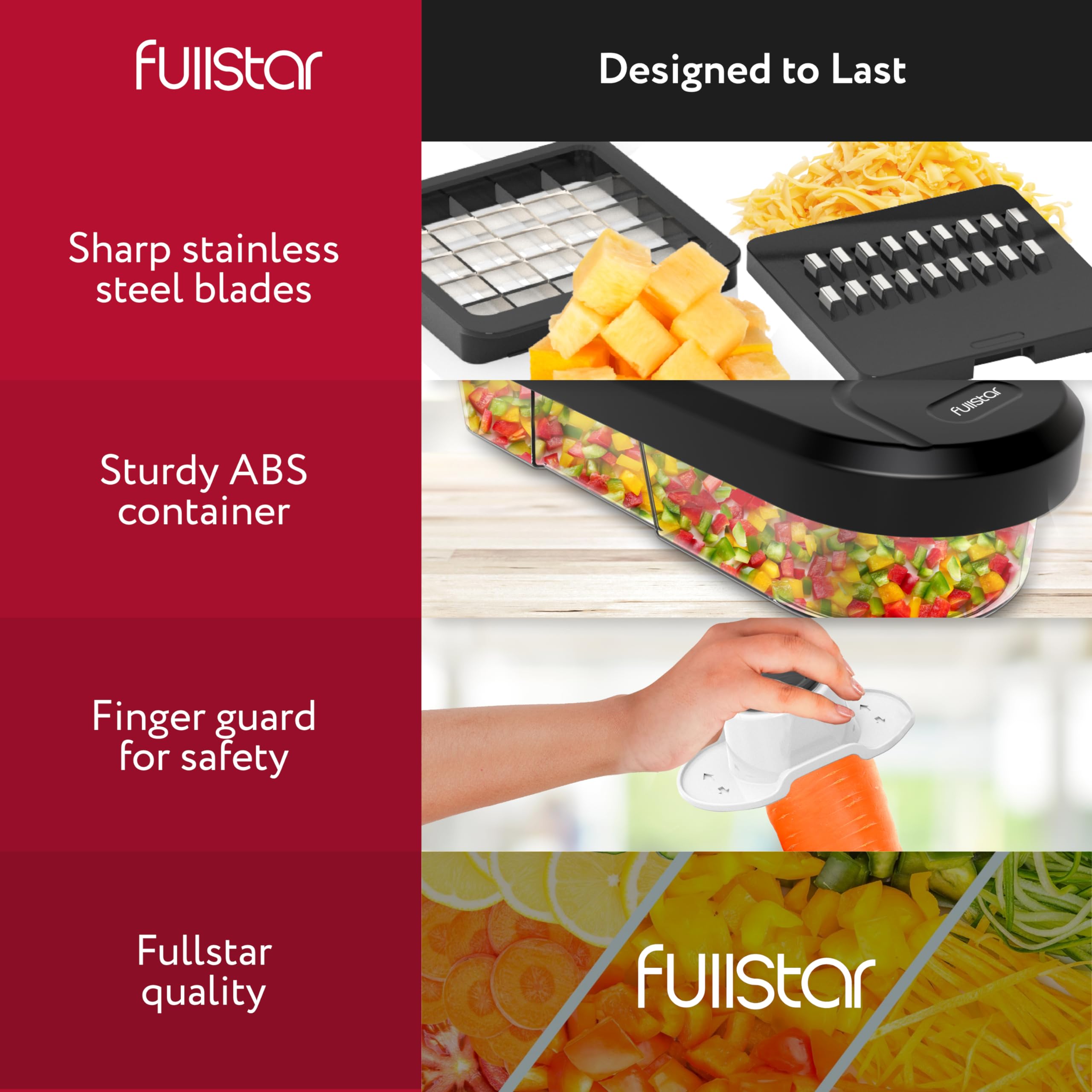 Fullstar Mandoline Slicer for Kitchen - Vegetable Chopper, Onion Potato Food Veggie Fruit Slicer and Cutter with Container, Kitchen Gadgets & Gifts, Home Essentials (6-in-1, White/Black)