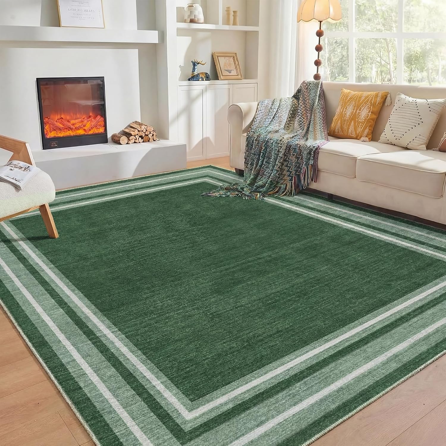 OPPODREAM Soft Area Rugs 5x7, 5x7 Washable Rug with Non Slip Backing, 5 x 7 Faux Cashmere Low-Pile Carpet, Brown