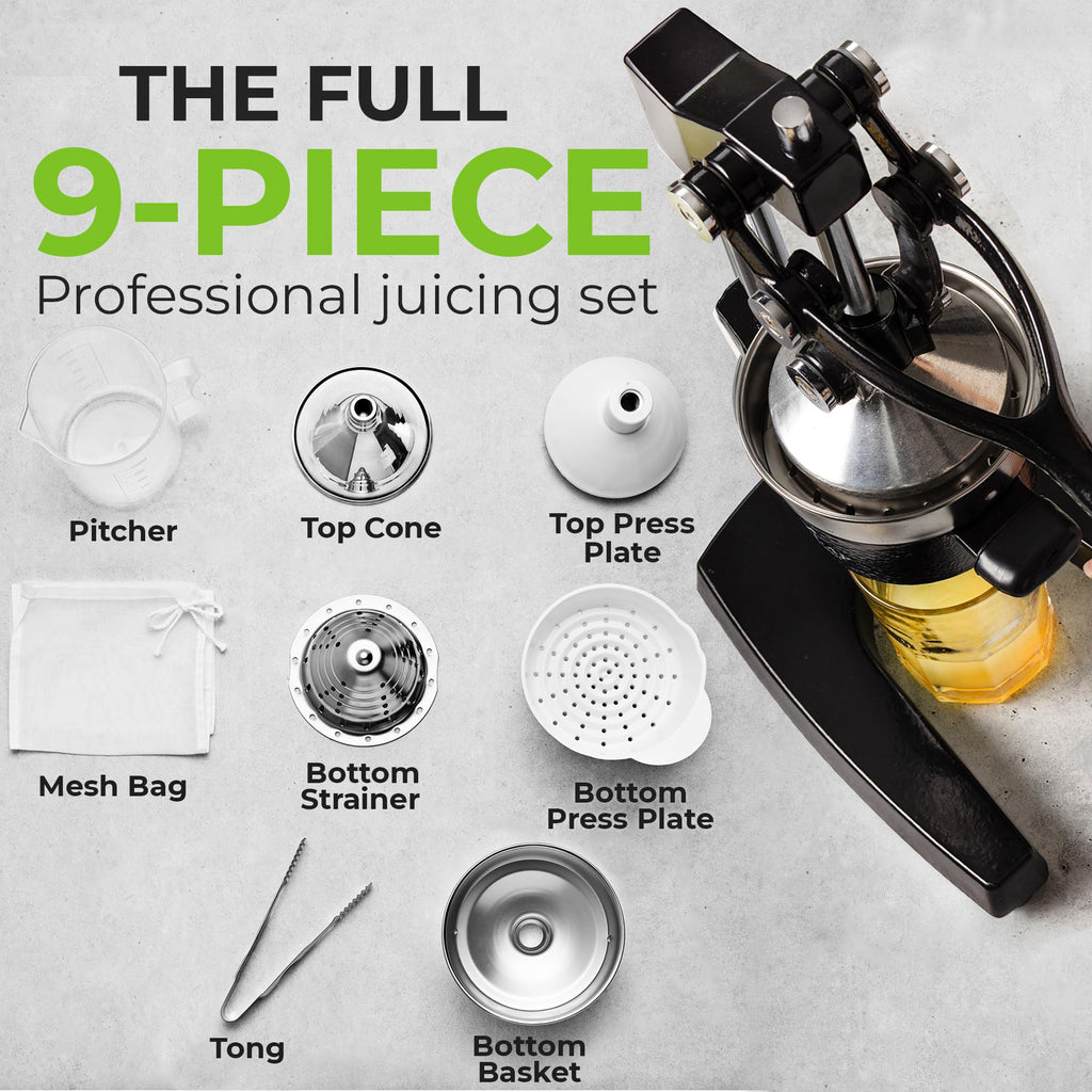 Zulay Kitchen Cast Iron Juicer - Easy-to-Clean Heavy-Duty Manual Juicer, Professional Citrus Juicer - Stainless Steel Lemon Squeezer - Manual Citrus Press & Orange Squeezer - Orange Juicer (Black)