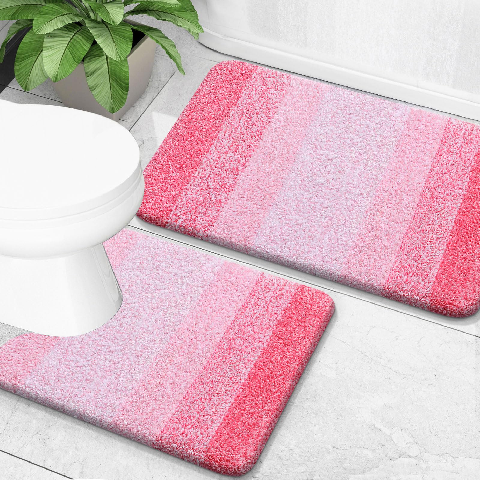 OLANLY Bathroom Rug Set 2 Piece, Soft Absorbent Microfiber Bath Mats and U-Shaped Contour Toilet Rug, Non-Slip, Machine Wash Dry, Plush Shaggy Bath Mats for Bathroom (24"x16"+24"x20", Grey)