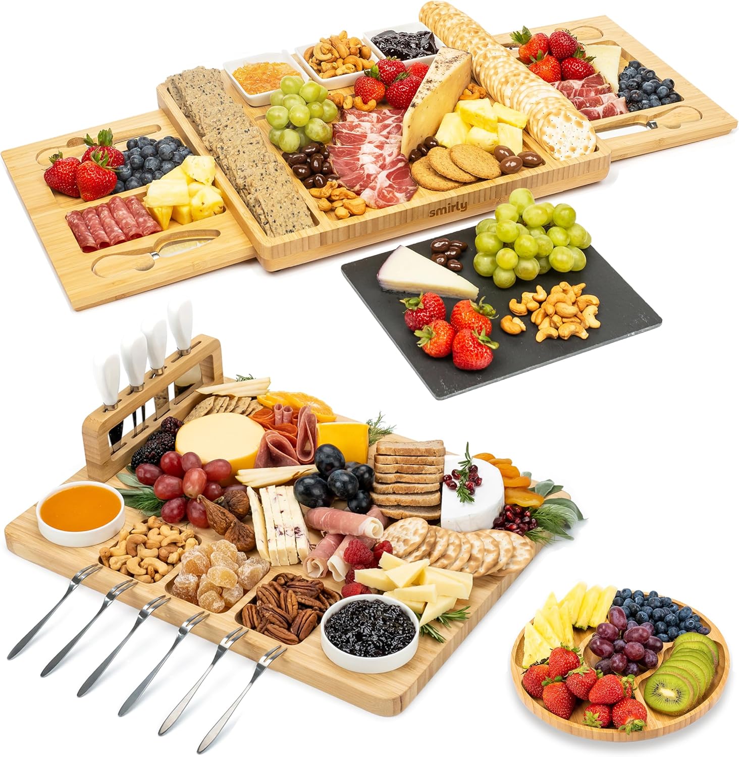 SMIRLY Charcuterie Boards Gift Set: Large Bamboo Cheese Board Set - Unique for Women
