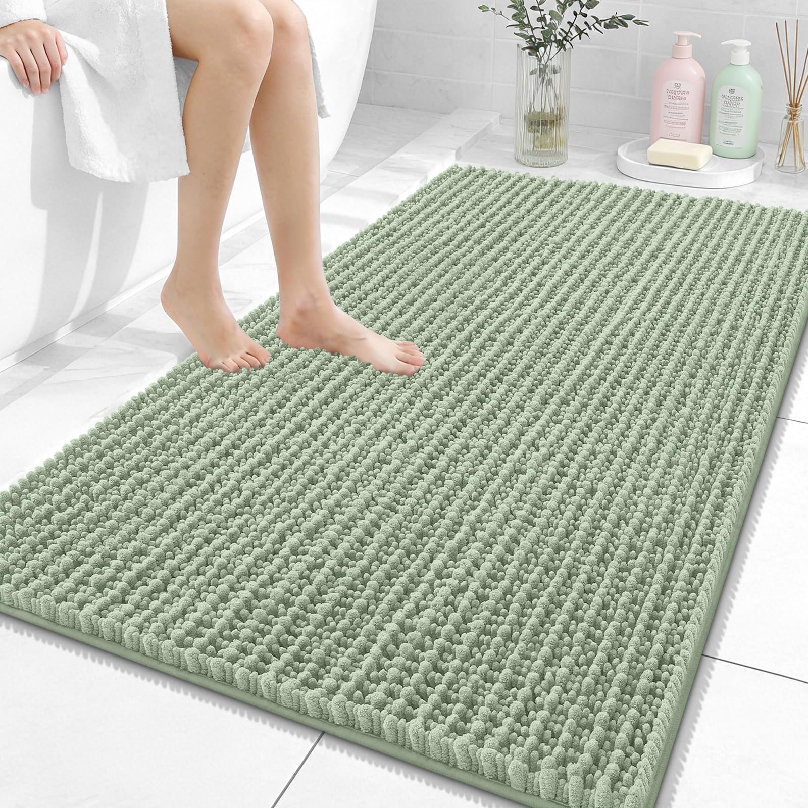 OLANLY Bathroom Rug Mat 30x20, Thick Soft and Absorbent Chenille Bath Mat, Non-Slip Rubber Backing, Machine Washable Quick Dry Bath Rugs for Tub Shower Floor, Home Decor Accessories, Grey