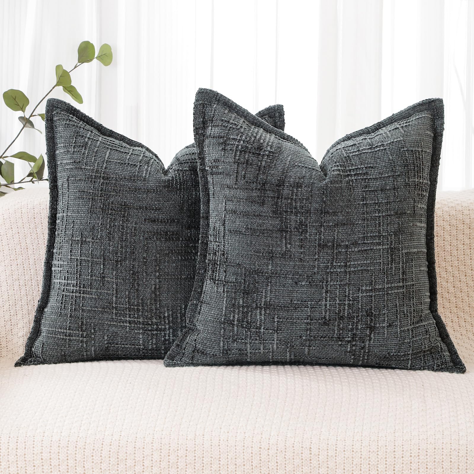 HPUK Decorative Throw Pillow Covers Set of 4 Square Couch Pillows Linen Cushion Cover for Couch Sofa Living Room, 18"x18" inches, Blue