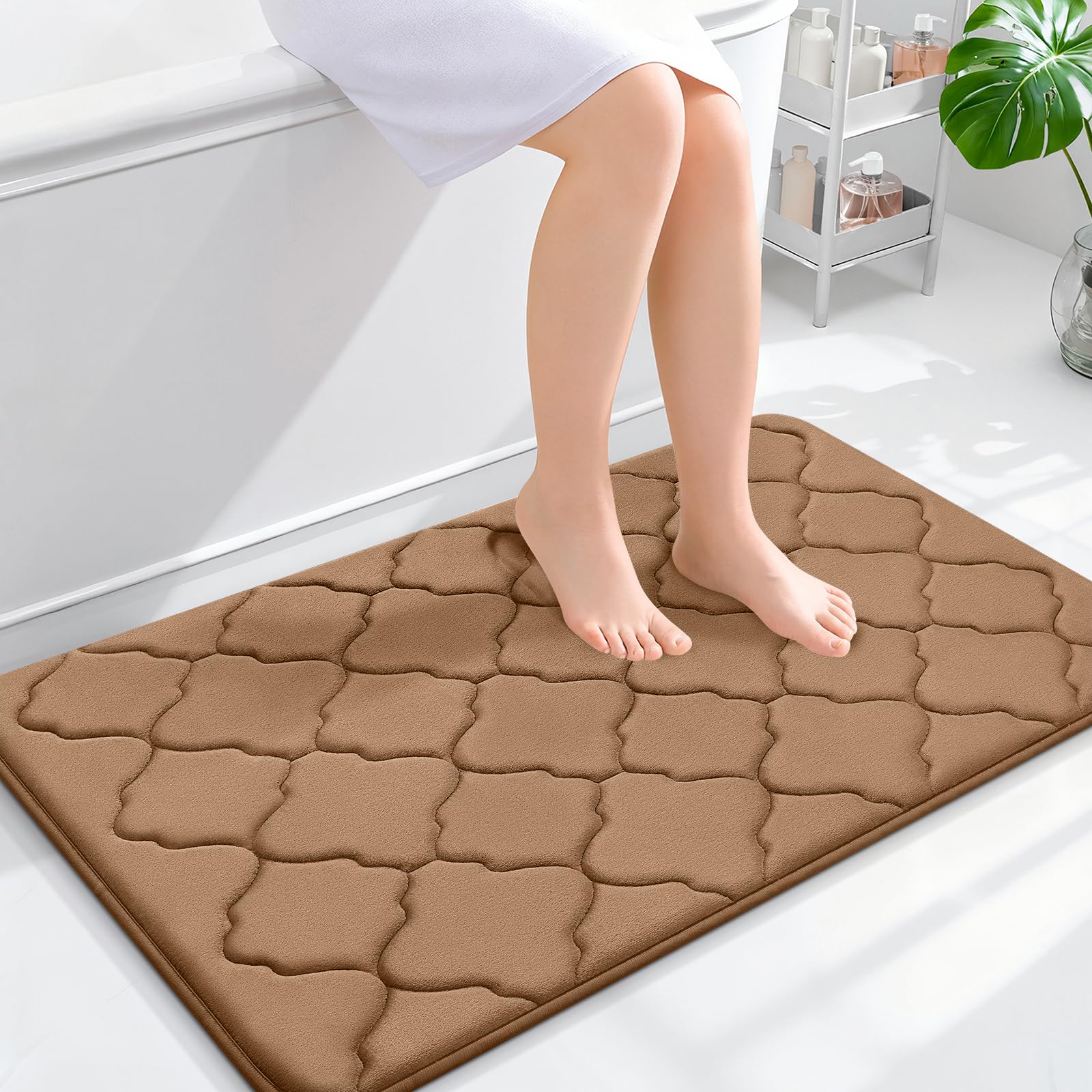 OLANLY Memory Foam Bath Mat Rug 24x16, Ultra Soft and Absorbent Bathroom Rugs, Non-Slip, Comfortable, Machine Washable Bath Carpet for Bathroom Floor, Tub, Shower and Home Decor Accessories, Black