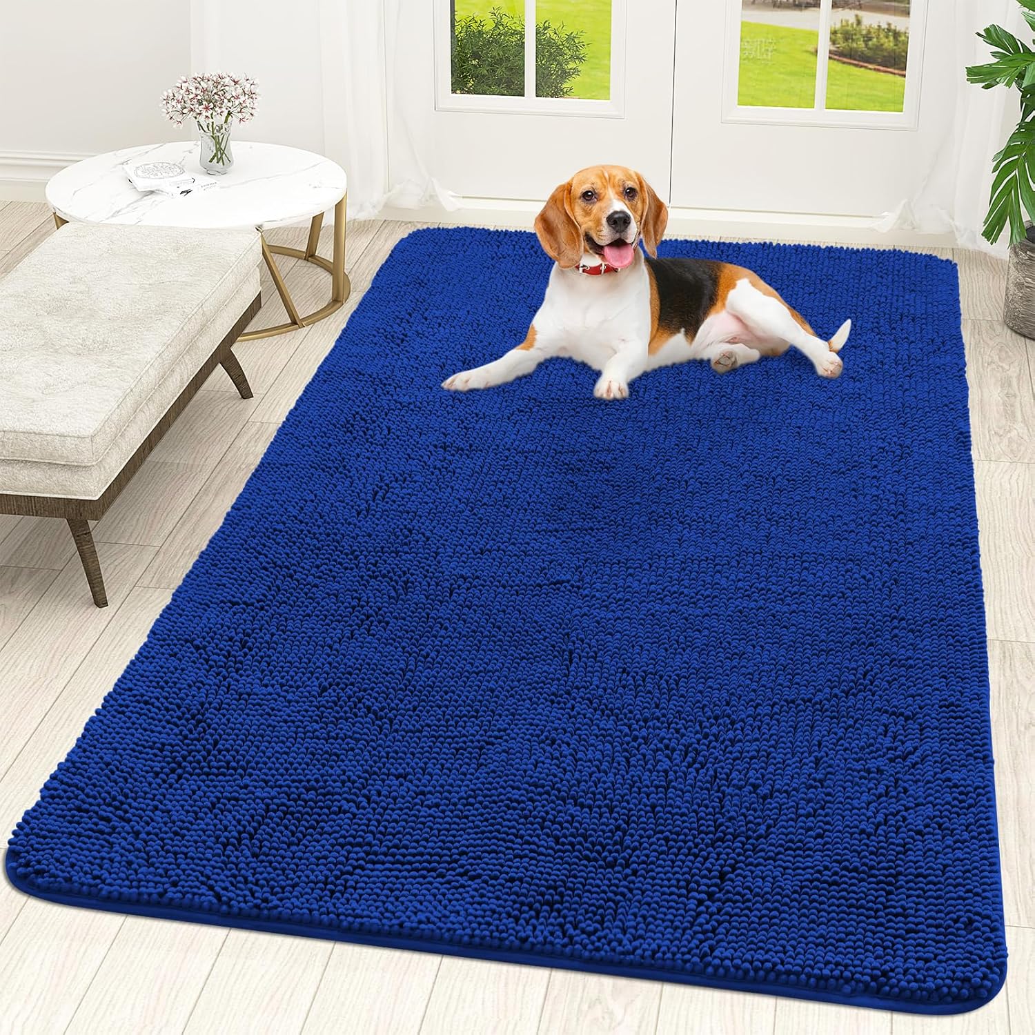 OLANLY Dog Door Mat for Muddy Paws 48x30, Absorbs Moisture and Dirt, Absorbent Non-Slip Washable Doormat, Quick Dry Chenille Mud Mat for Dogs, Entry Indoor Entryway Carpet for Inside Floor, Grey