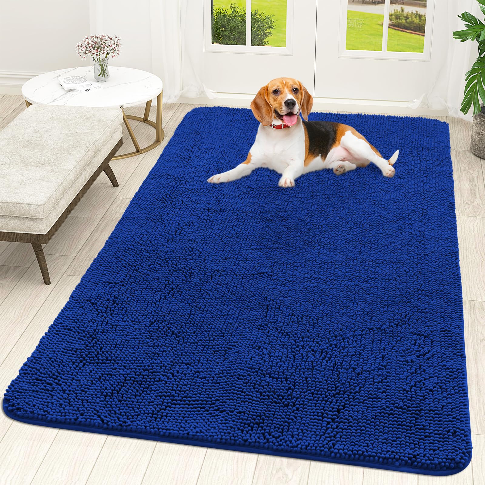 OLANLY Dog Door Mat for Muddy Paws 30x20, Absorbs Moisture and Dirt, Absorbent Non-Slip Washable Doormat, Quick Dry Chenille Mud Mat for Dogs, Entry Indoor Entryway Carpet for Inside Floor, Grey