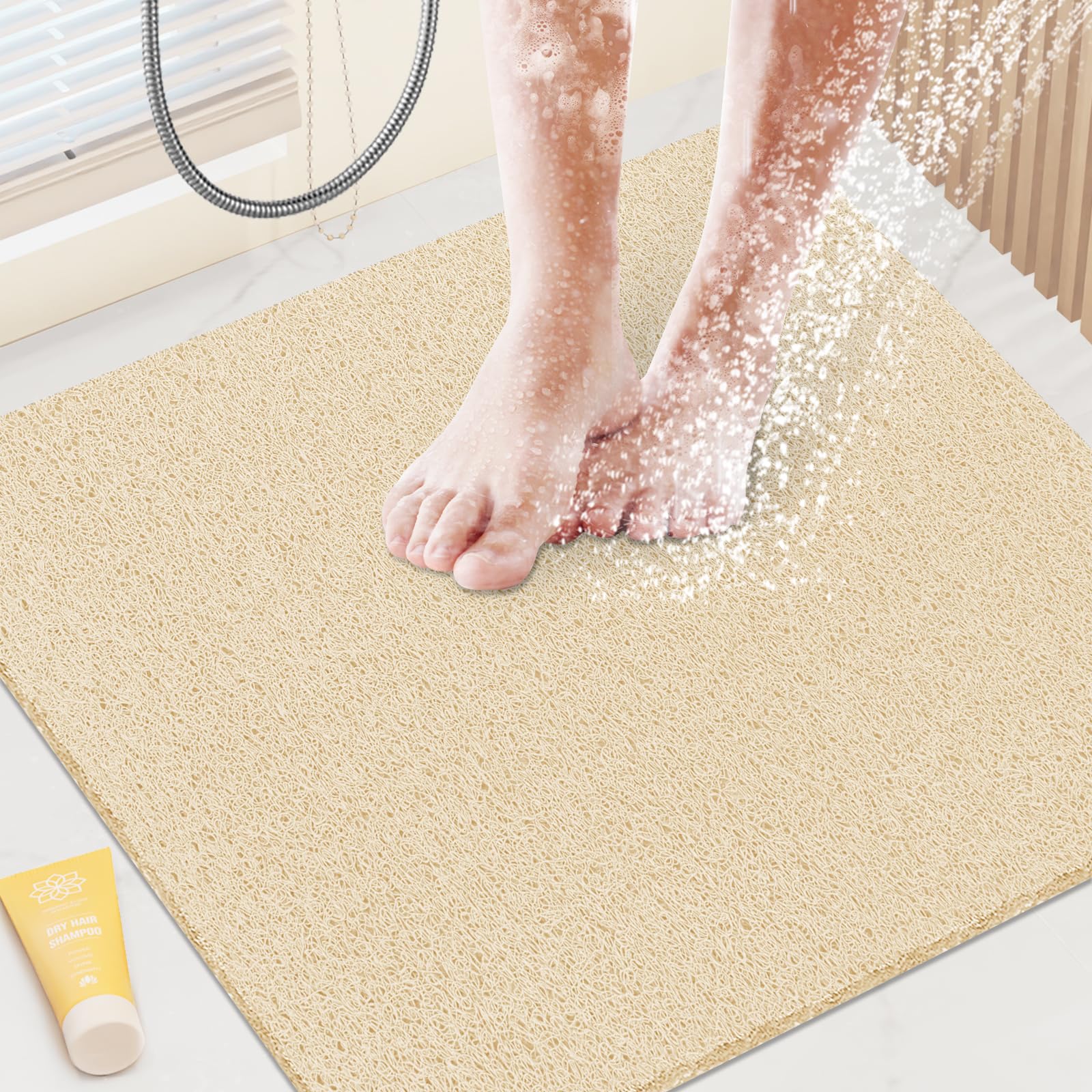 PVC Loofah Shower/Bathtub Mat Non-Slip, 24x16 inch, Soft Tub Mat with Drain, for Tub and Bathroom,Quick Drying,Grey