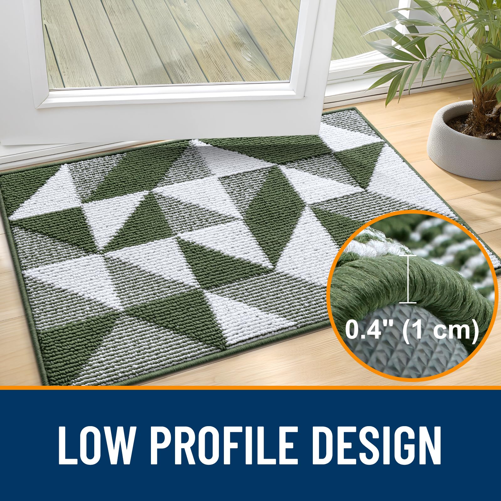 OLANLY Door Mat Indoor Entrance Washable 32x20, Odor-Free Low-Profile Front Back Geometric Doormat, Absorbent Resist Dirt Entry Carpet, Easy to Clean Sturdy Inside Floor Mats for Entryway, Black