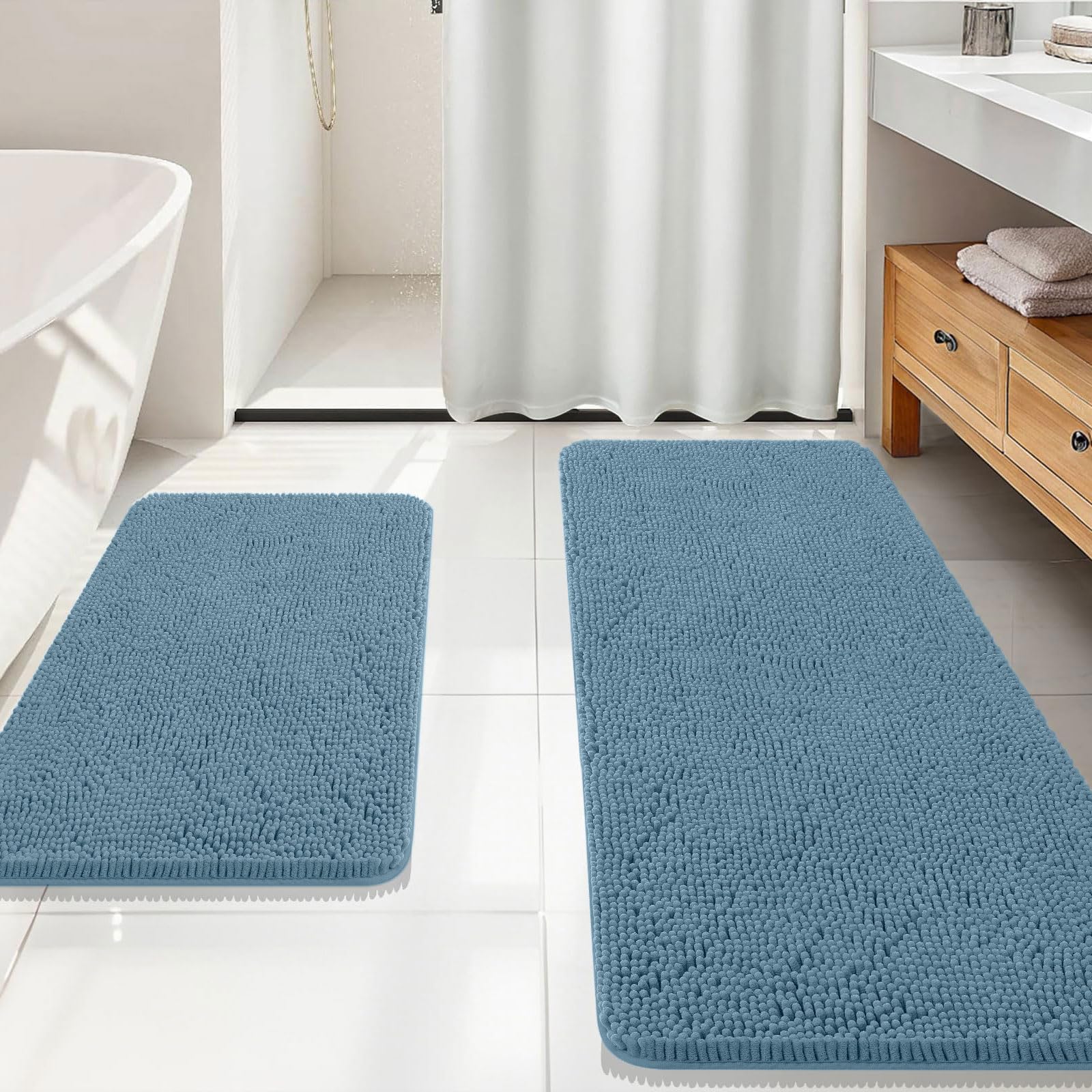 OLANLY Bathroom Rugs Sets 2 Piece, Soft Absorbent Chenille Bath Mats and U-Shaped Contour Toilet Mat Area Rug Set, Machine Washable Bath Carpet, Home Decor Accessories(30"x20"+24"x20", Grey)
