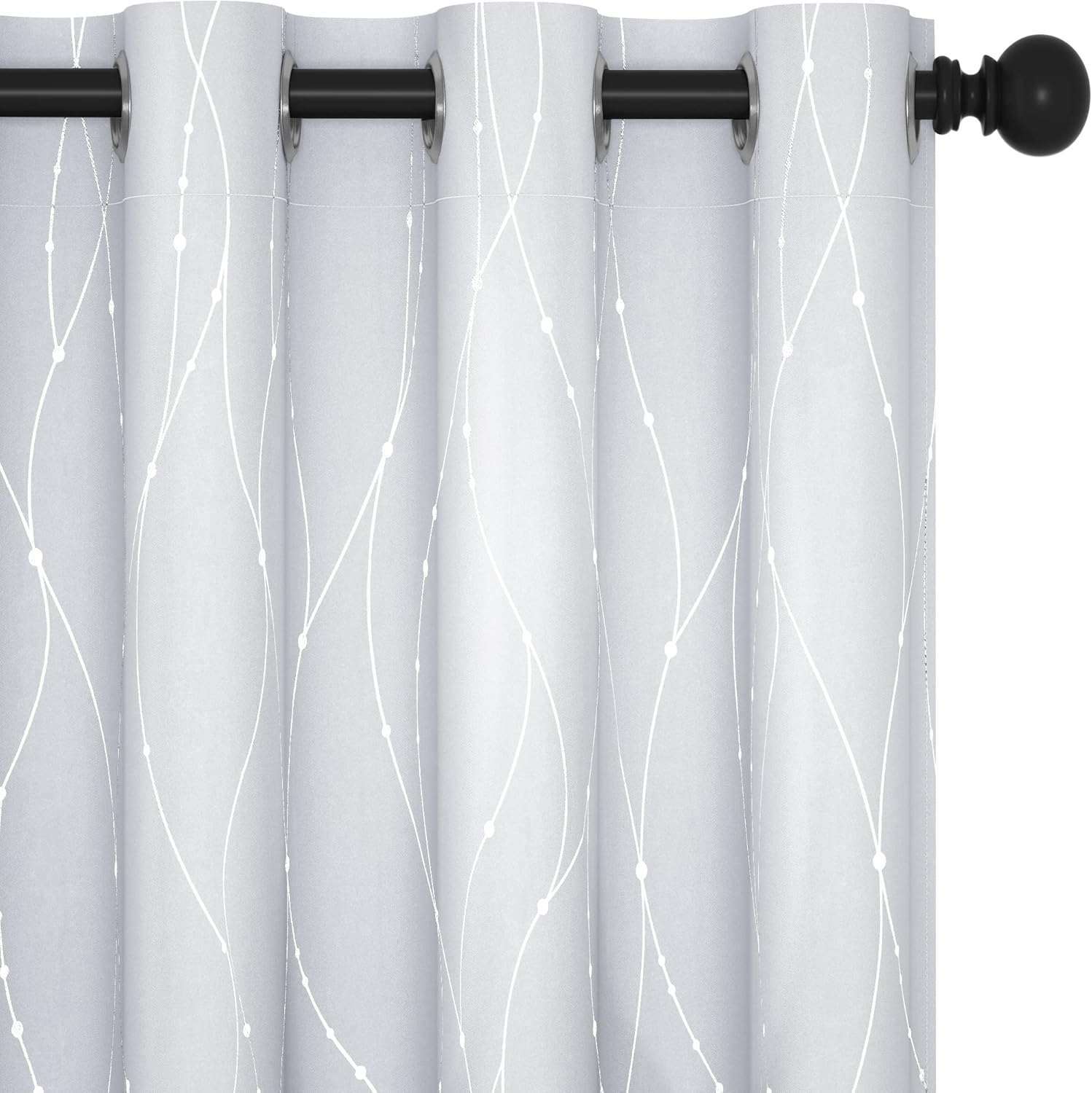 Deconovo Blackout Curtains, Grey Curtain, Thermal Insulated Soundproof Curtain Drapes, Wave Dot Foil Print, 52 x 84 Inch, 2 Panels, Machine‑Washable Privacy Window Drape for Bedroom Living Room Office