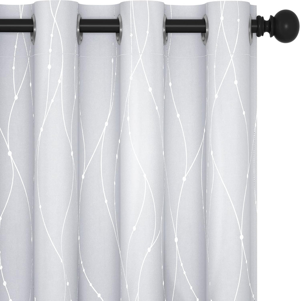 Deconovo Blackout Curtains, Grey Curtain, Thermal Insulated Soundproof Curtain Drapes, Wave Dot Foil Print, 52 x 84 Inch, 2 Panels, Machine‑Washable Privacy Window Drape for Bedroom Living Room Office