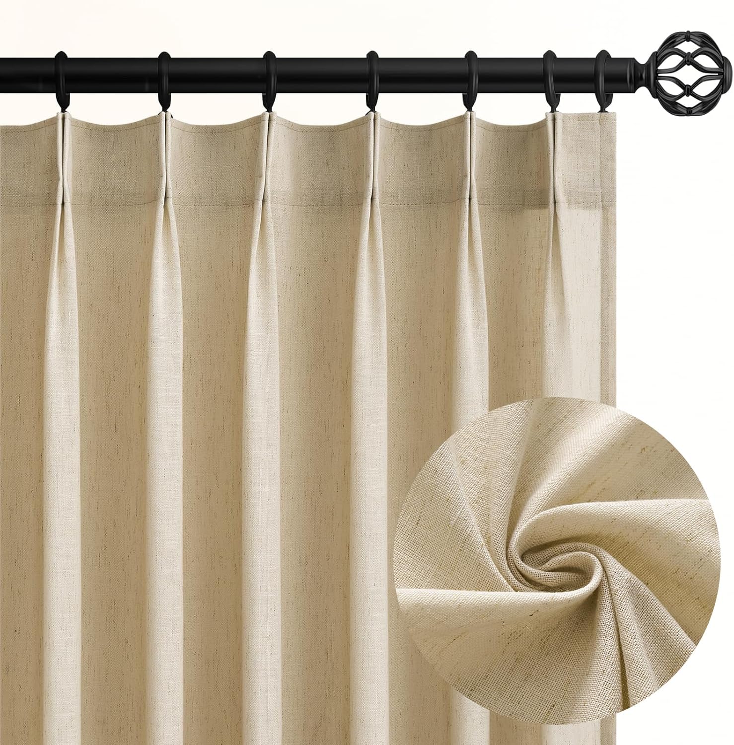 96 Inches Long Pleated Sheer Curtains,Dark Linen Blended Light Filtering Window Curtains 96 Length 2 Panels for Living Room Bedroom Pinch Pleat Drapes with Hooks 2 Panels 40" Wx96 L,Light Brown