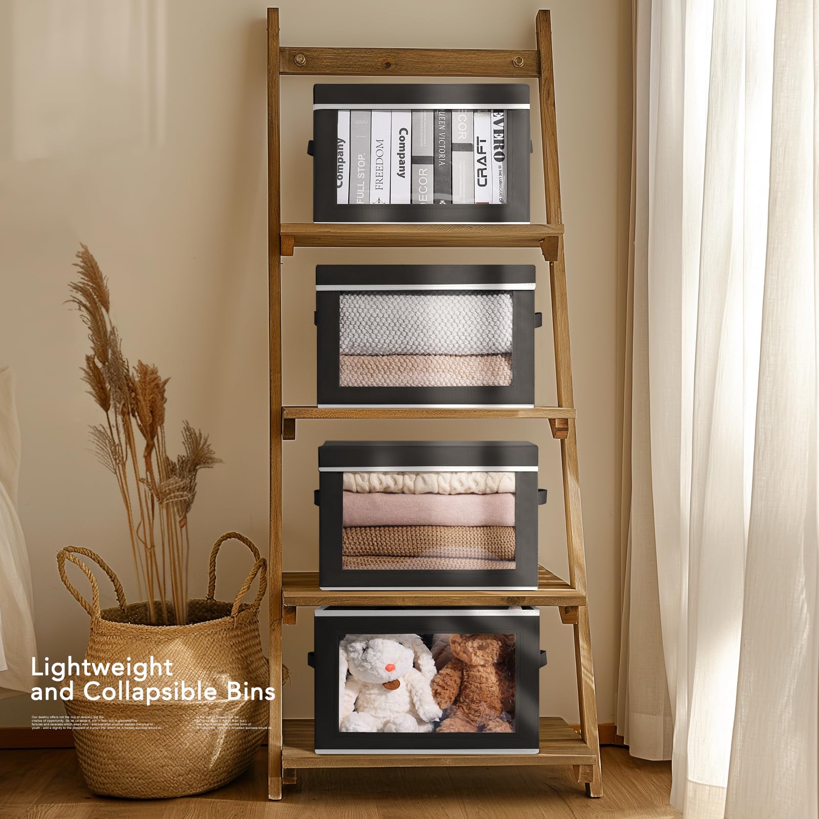Homsorout Storage Bins with Lids - Fabric Closet Storage Bins with Window, Collapsible Baskets for Shelves 4 Pack, Home Decorative Boxes for Clothes, Closet, Office, Grey