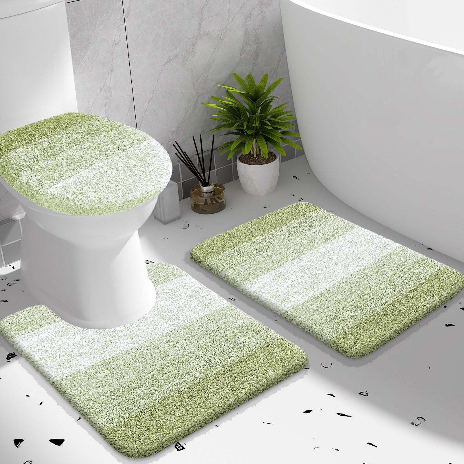 OLANLY Bathroom Rugs Sets 3 piece, Soft Microfiber Absorbent Bath Mat, U-Shaped Contour Toilet Mat and Toilet Lid Cover, Quick Dry, Machine Washable, Toilet Cover and Rug Set for Bathroom, Grey