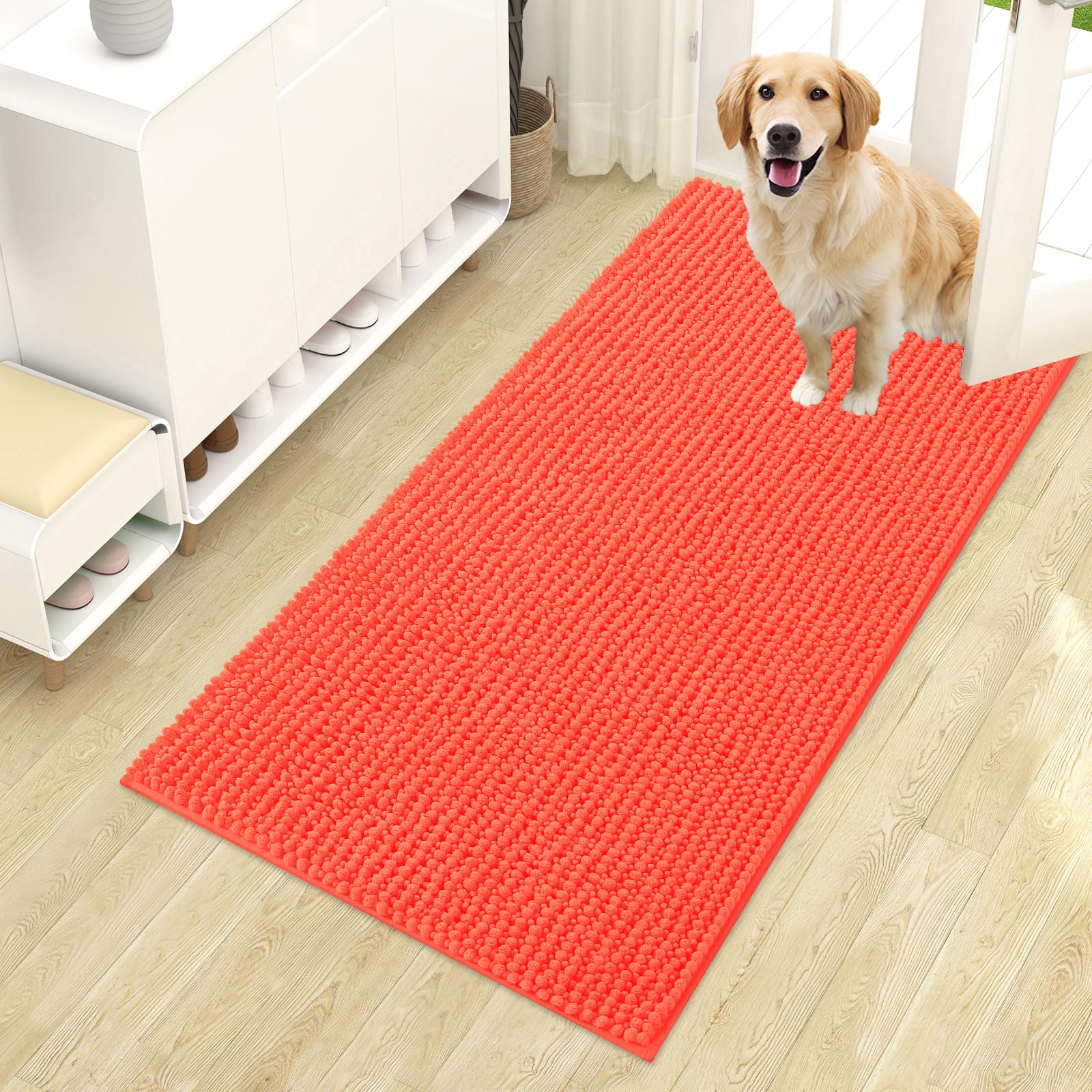 OLANLY Dog Door Mat for Muddy Paws 30x20, Ultra Absorbent Chenille Mud Doormat, Non-Slip Washable and Dirt Trapping Doormat for Indoor Entryway, Quick-Dry Indoor Pet Bed Mats for Dogs, Grey