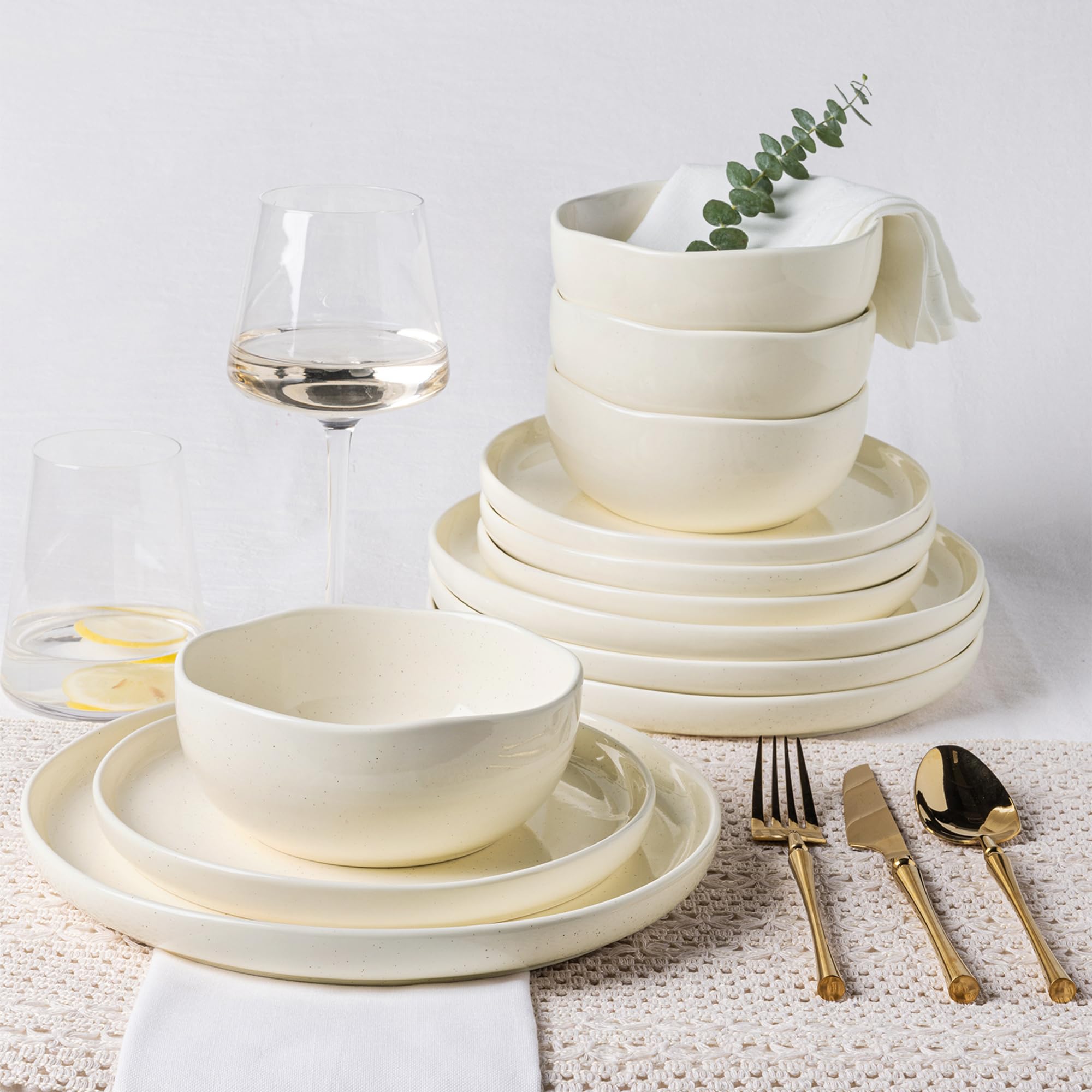 TheTerra Ceramic Dinnerware Sets for 4, 12 Pieces Porcelain Lightweight Speckled Plates and Bowls Sets, Scratch Resistant Dish Set, Oven & Microwave & Dishwasher Safe