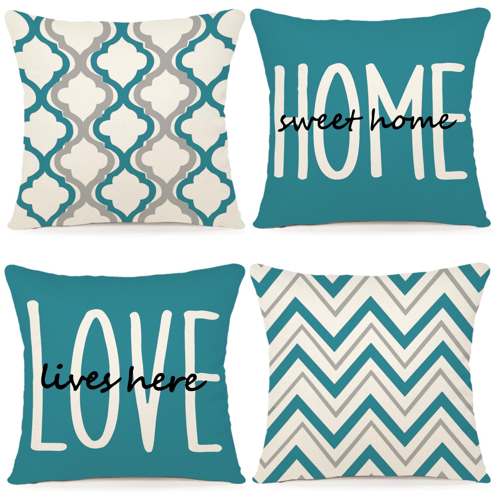 YCOLL Farmhouse Pillow Covers 18x18 Set of 4 Throw Pillow Covers Rustic Linen Decorative Pillows Square Cushion Covers for Couch Sofa Bedroom Home Decor