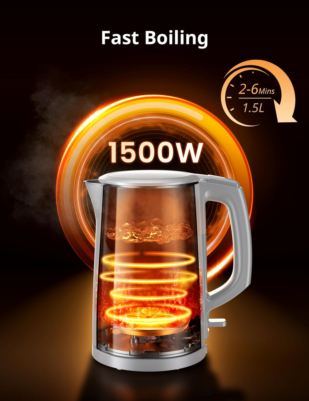COMFEE' Stainless Steel Electric Kettle, 1.7 Liter Tea Kettle Electric & Hot Water Kettle, 1500W Fast Boil with LED Light, Auto Shut-Off and Boil-Dry Protection
