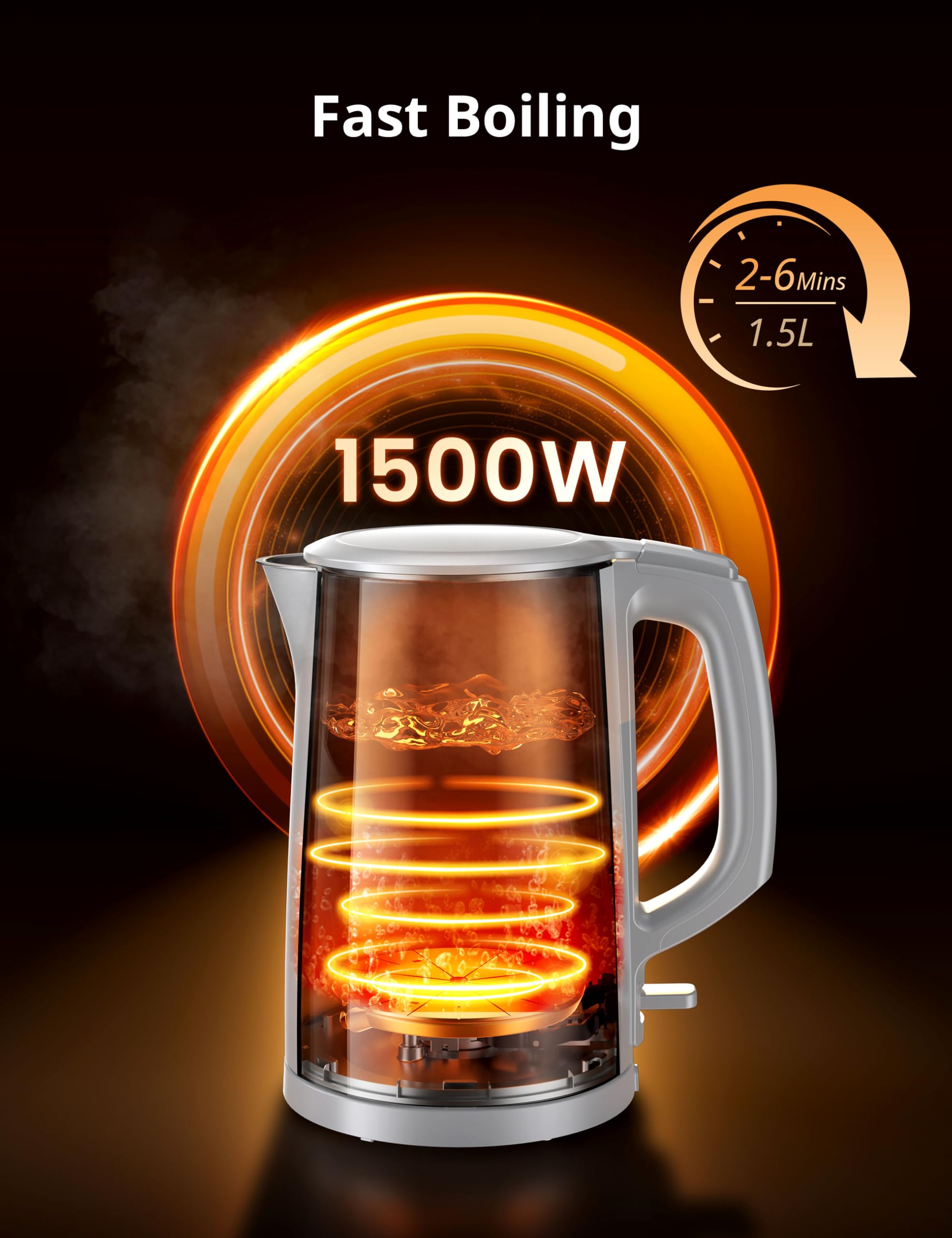 COMFEE' Stainless Steel Electric Kettle, 1.7 Liter Tea Kettle Electric & Hot Water Kettle, 1500W Fast Boil with LED Light, Auto Shut-Off and Boil-Dry Protection