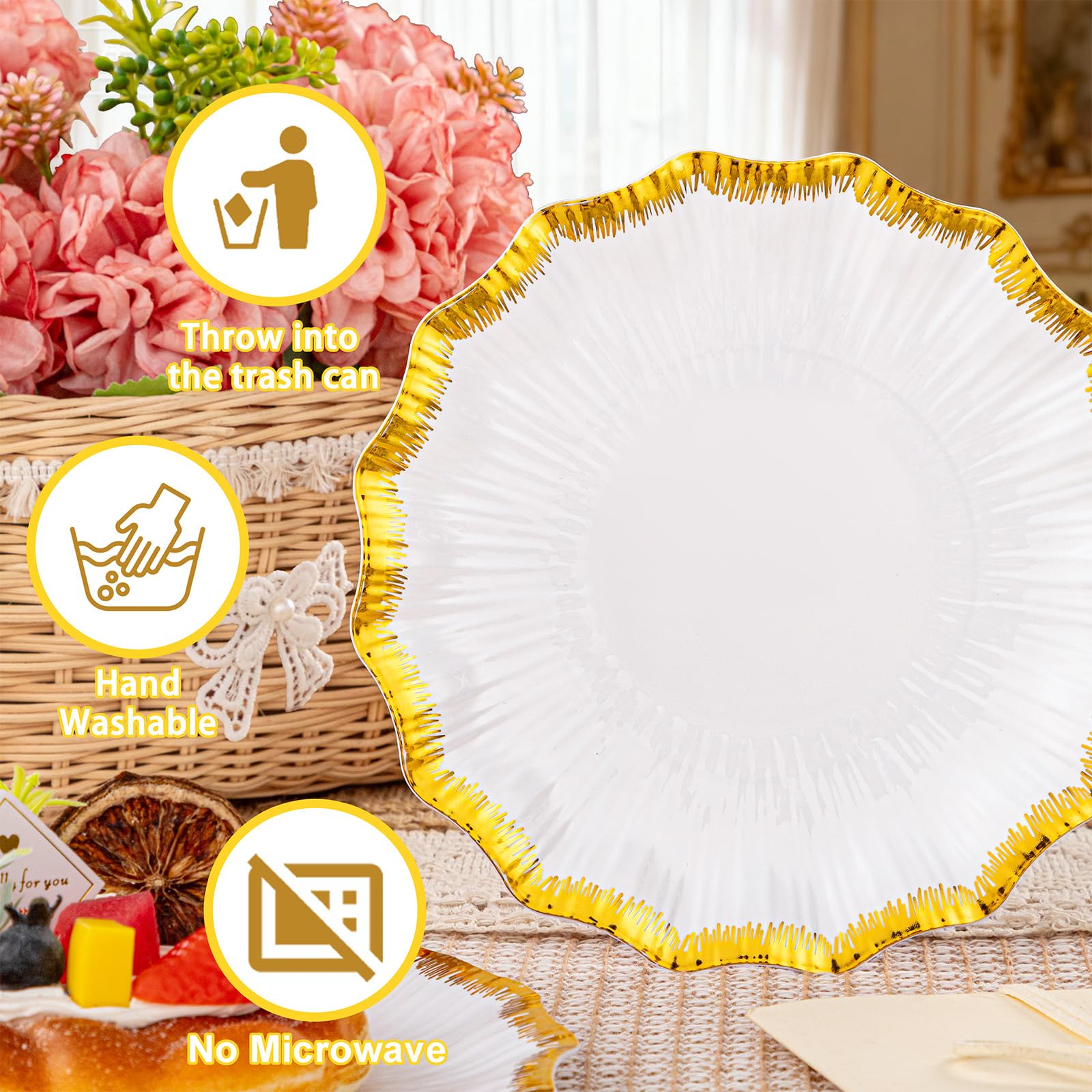 DaYammi 60PCS Blue and White Plastic Plates Blue Rim White Disposable Plates Blue White Party plates Include:30 Plastic Dinner Plate 30 Dessert plate and Wedding & Party Dining