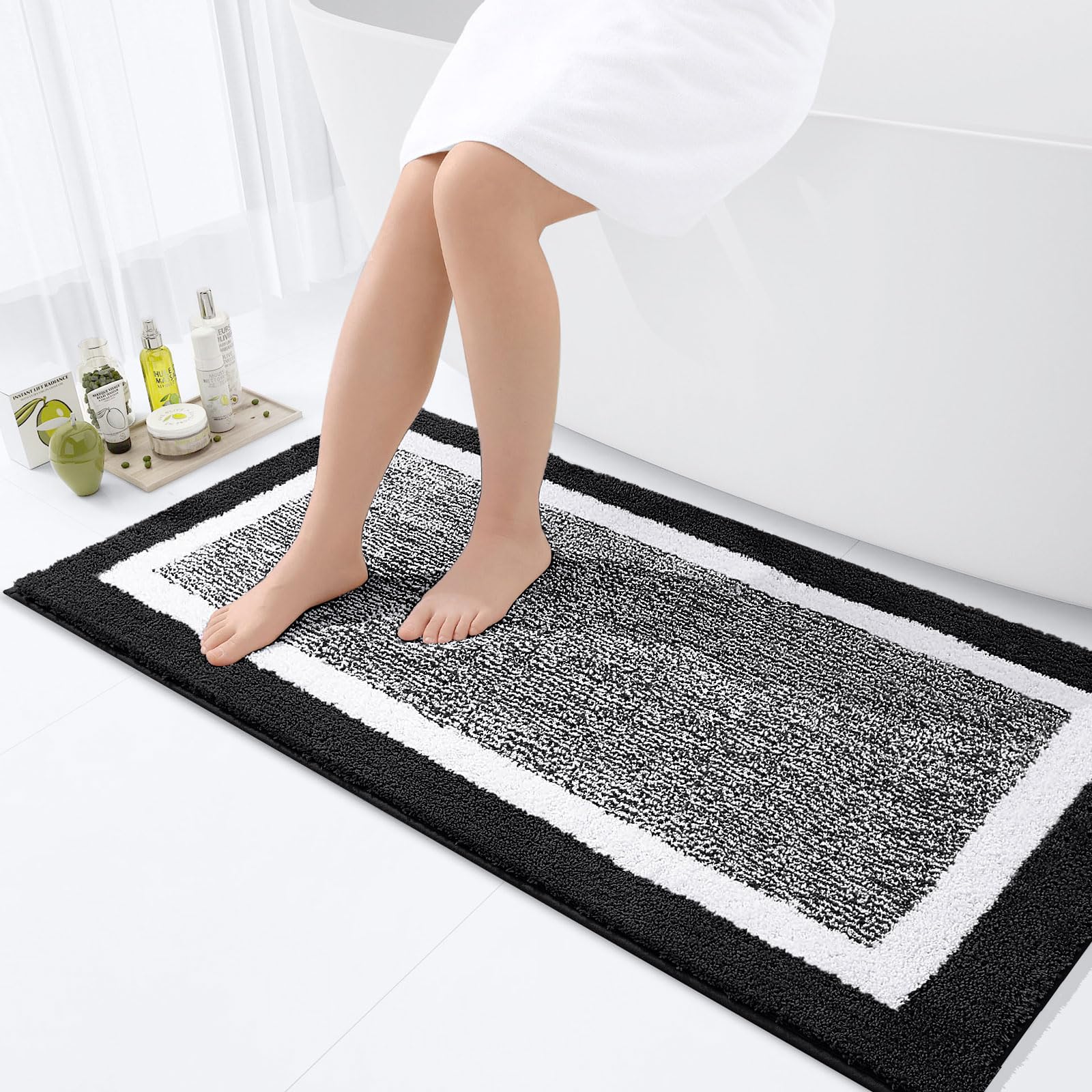 OLANLY Small Bathroom Rugs 24x16, Extra Soft and Absorbent Microfiber Bath Rugs, Non-Slip, Machine Washable, Quick Dry Shaggy Bath Carpet, Bath Mats for Bathroom Floor, Tub, Shower, Grey